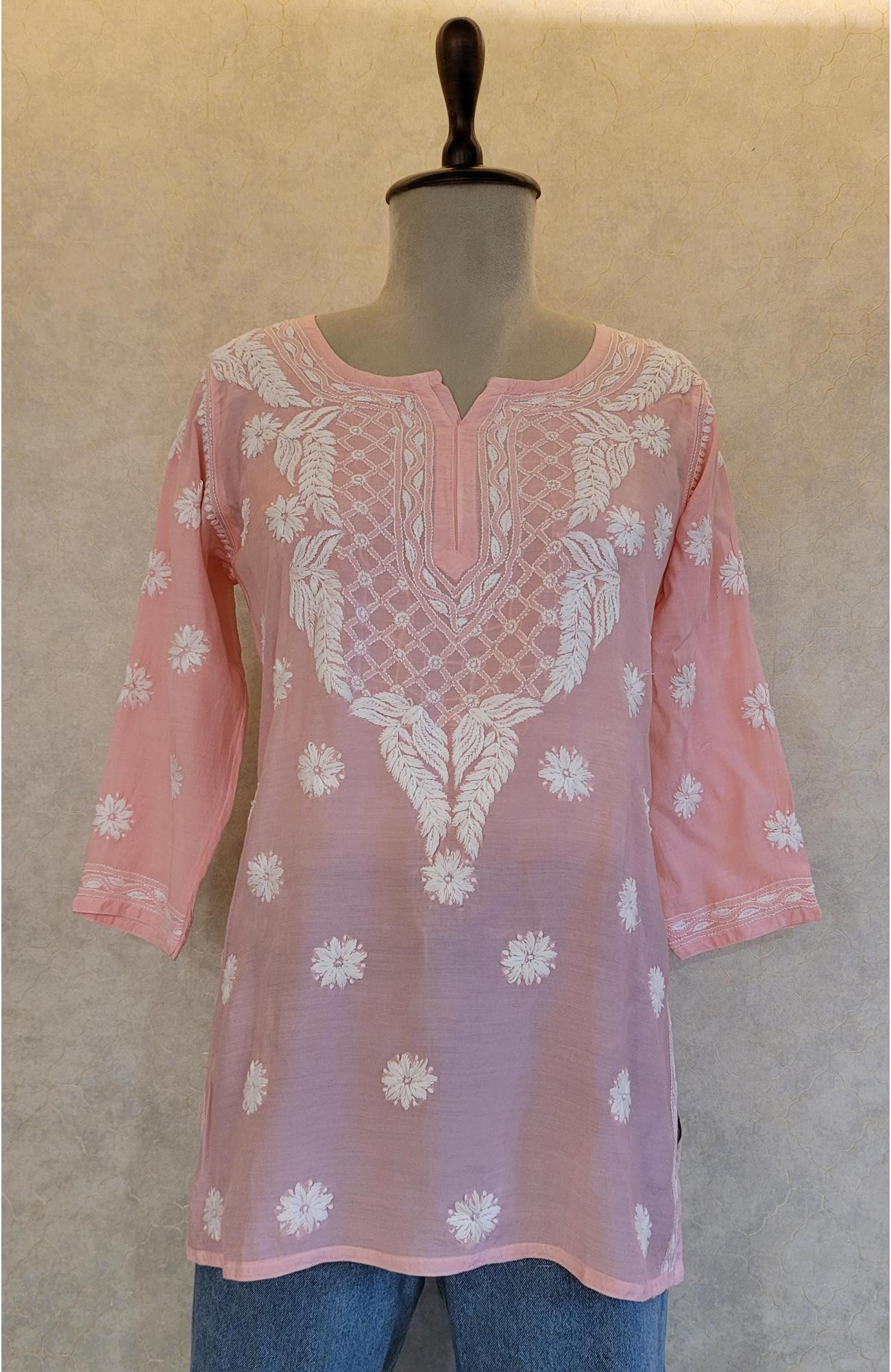Peach Muslin Chikankari Short Top
