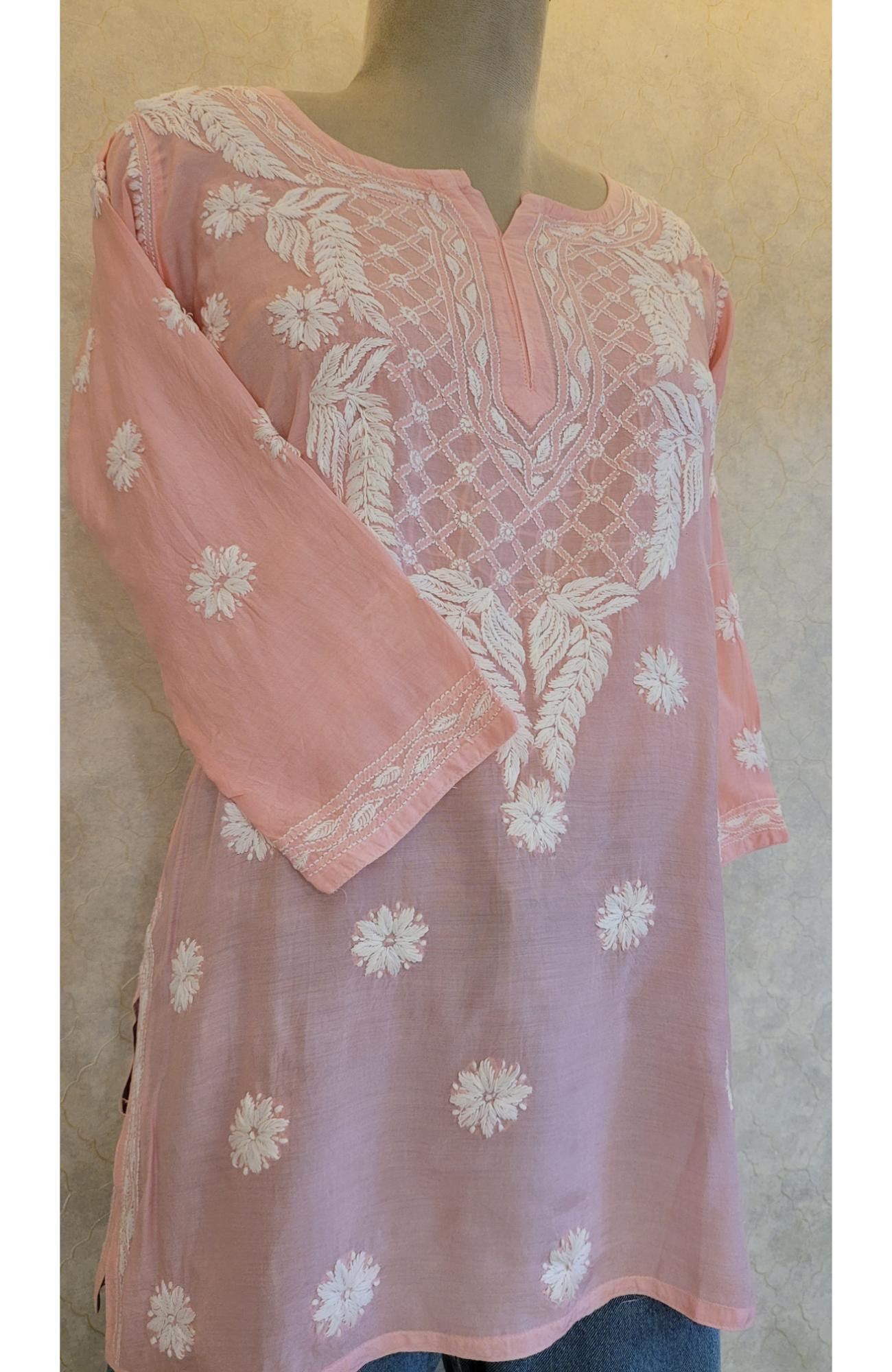 Peach Muslin Chikankari Short Top