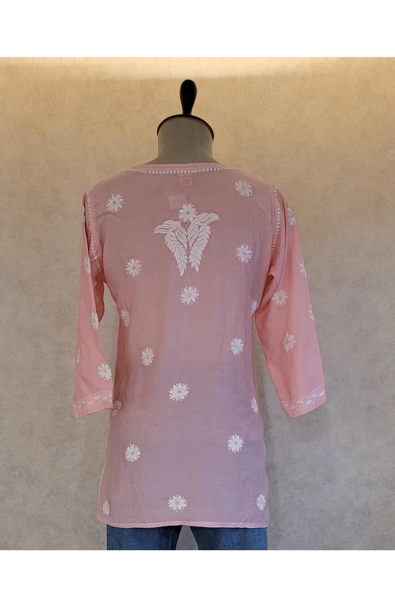 Peach Muslin Chikankari Short Top