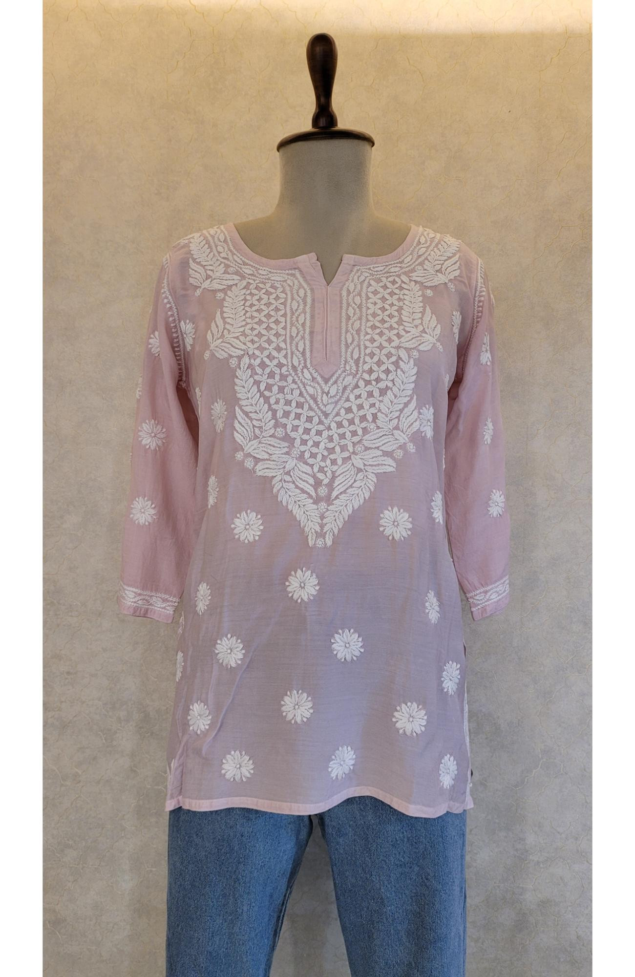 Nude Pink Muslin Chikankari Short Top