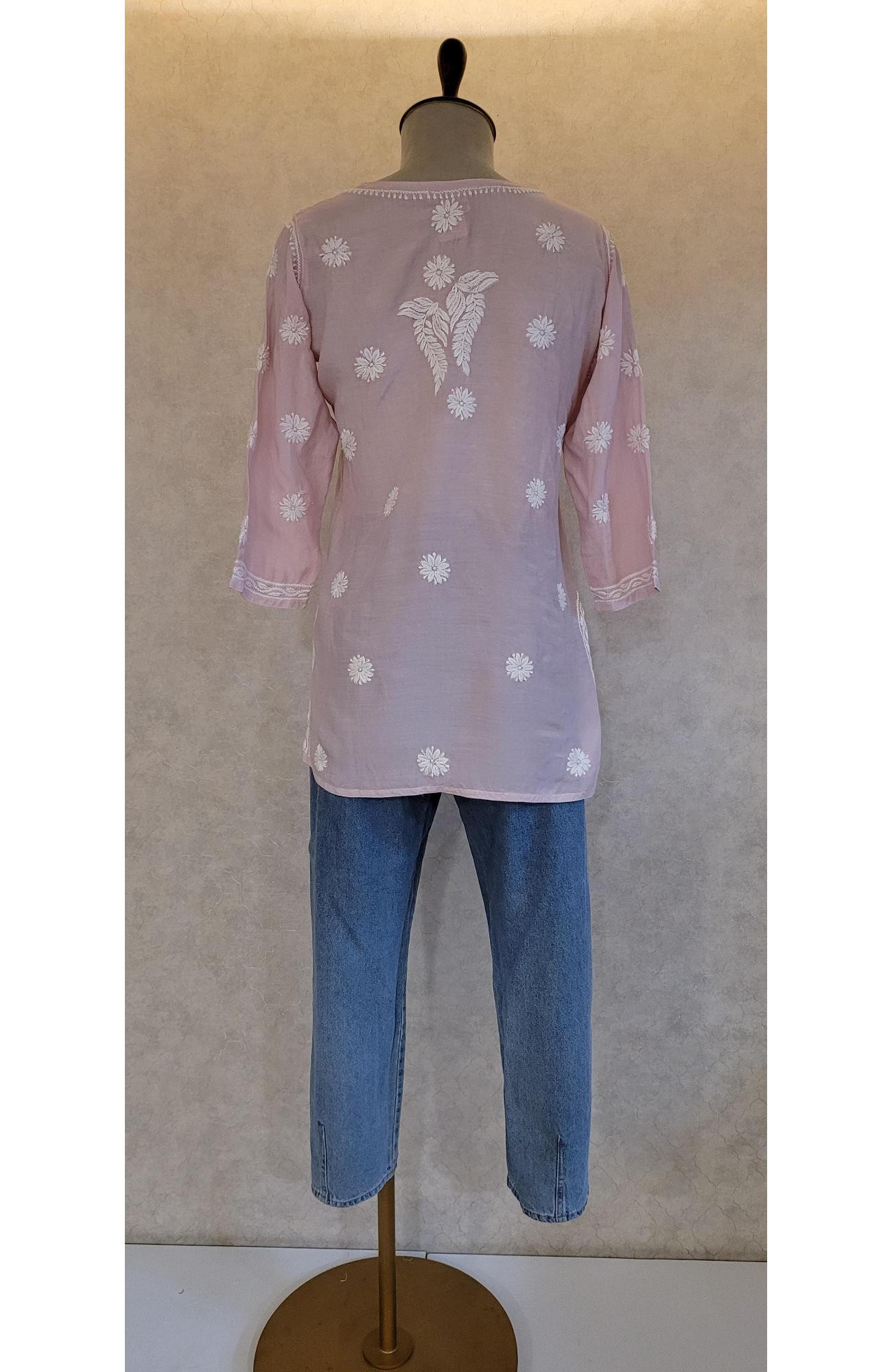 Nude Pink Muslin Chikankari Short Top