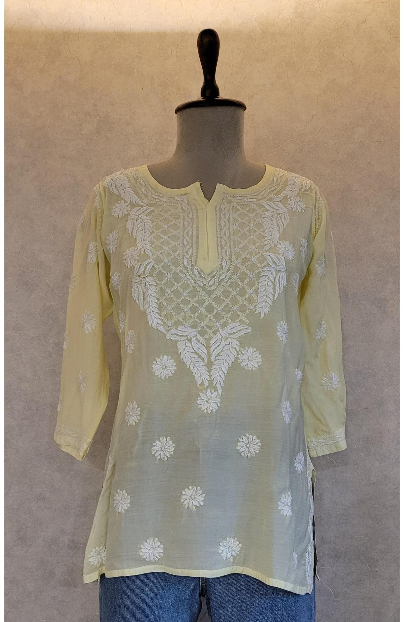 Lemon Yellow Muslin Chikankari Short Top