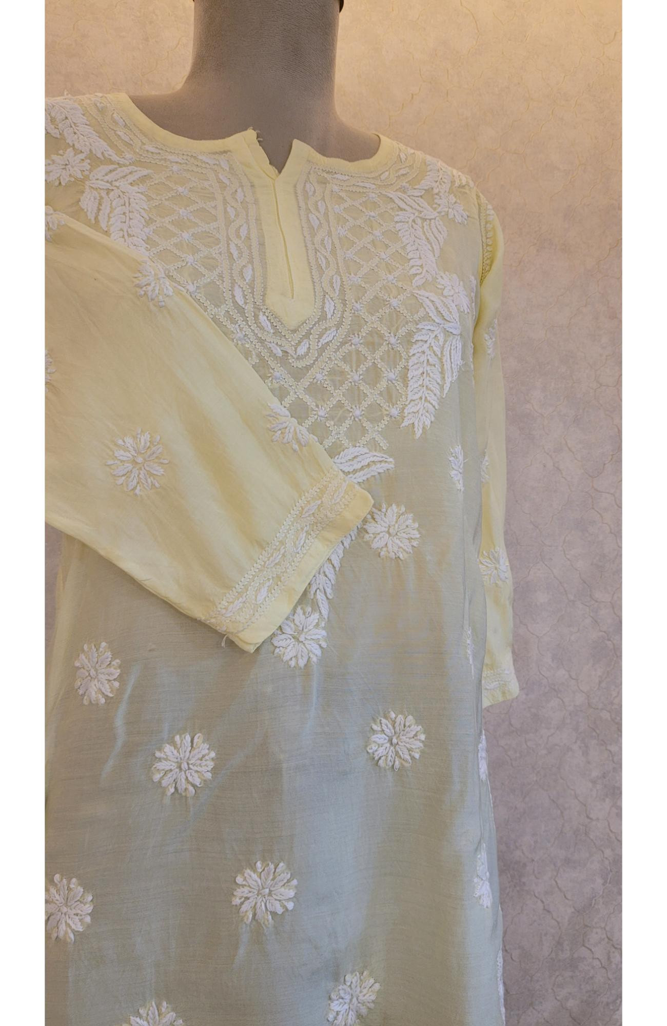 Lemon Yellow Muslin Chikankari Short Top