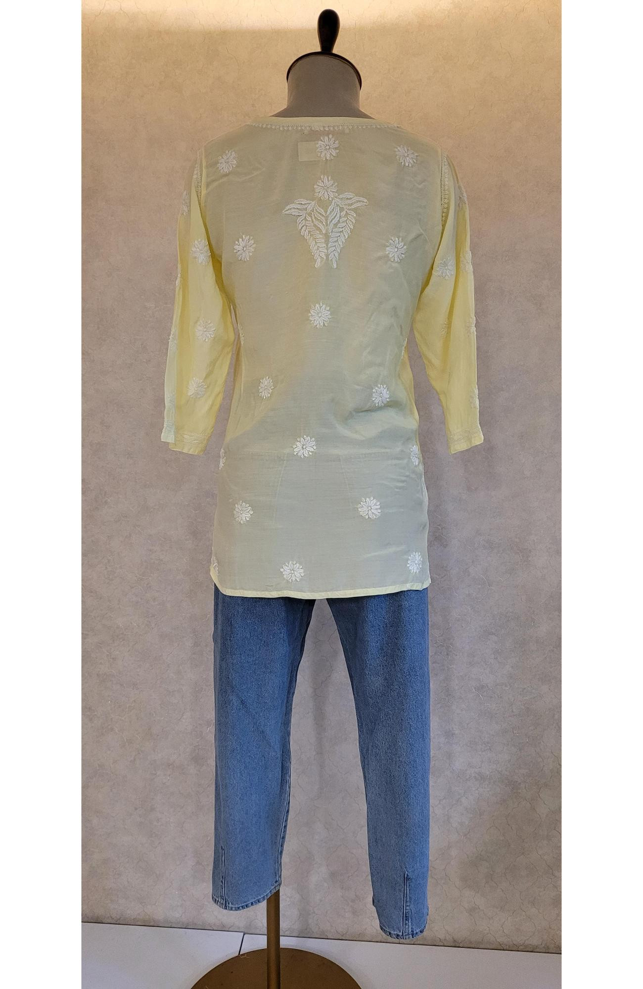 Lemon Yellow Muslin Chikankari Short Top