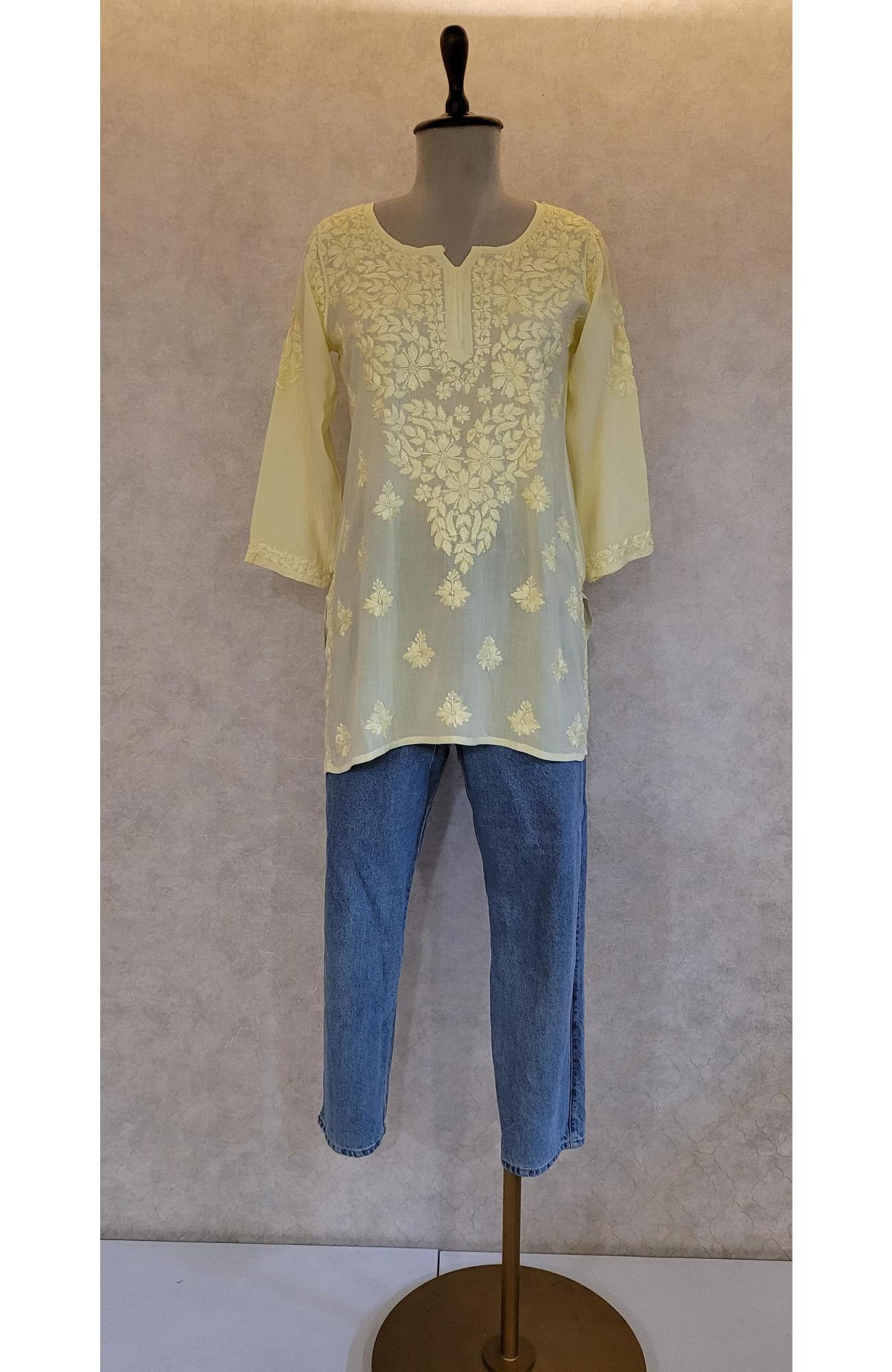 Lemon Yellow Modal Chikankari Short Top