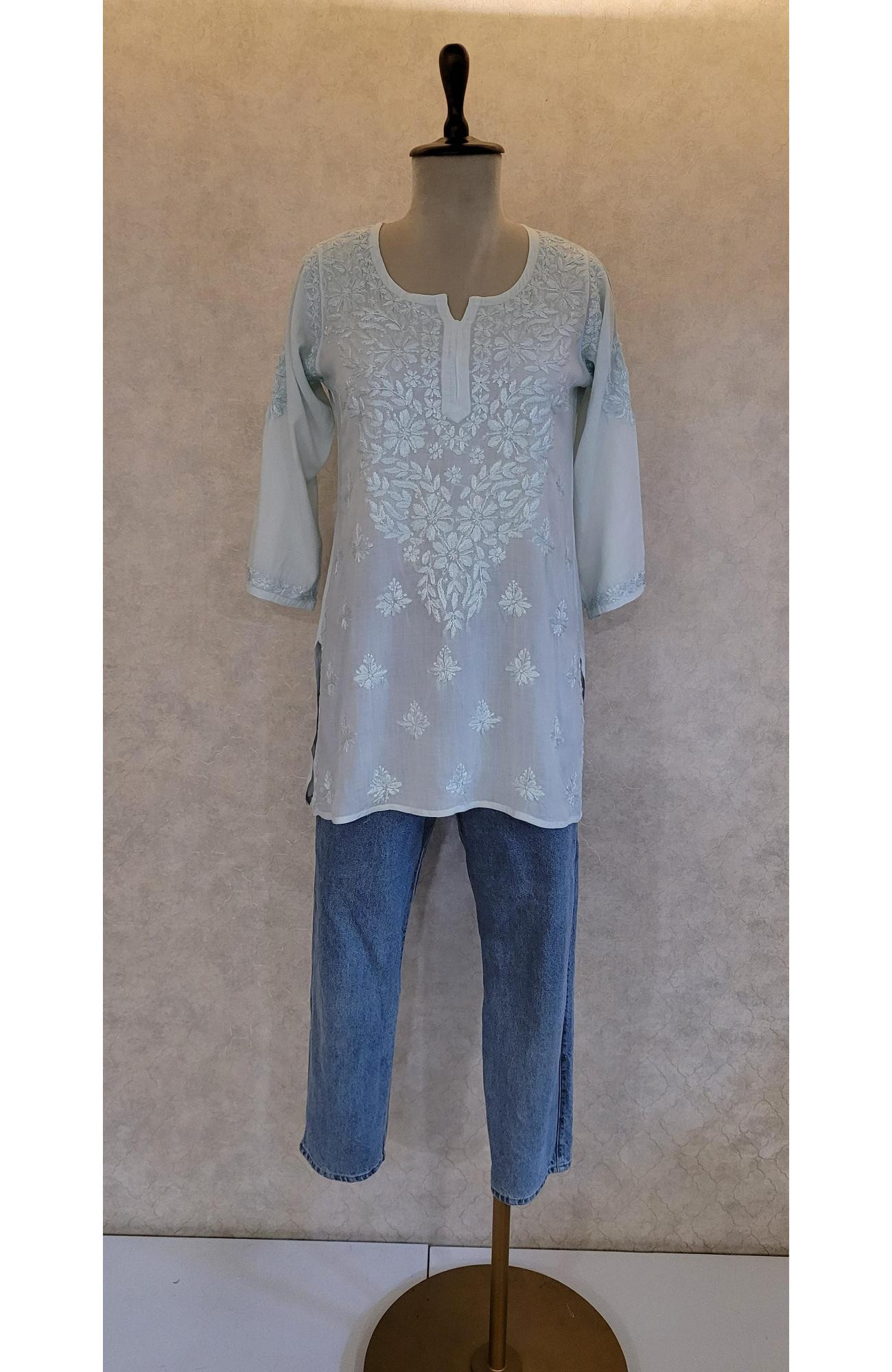Sea Green Modal Chikankari Short Top