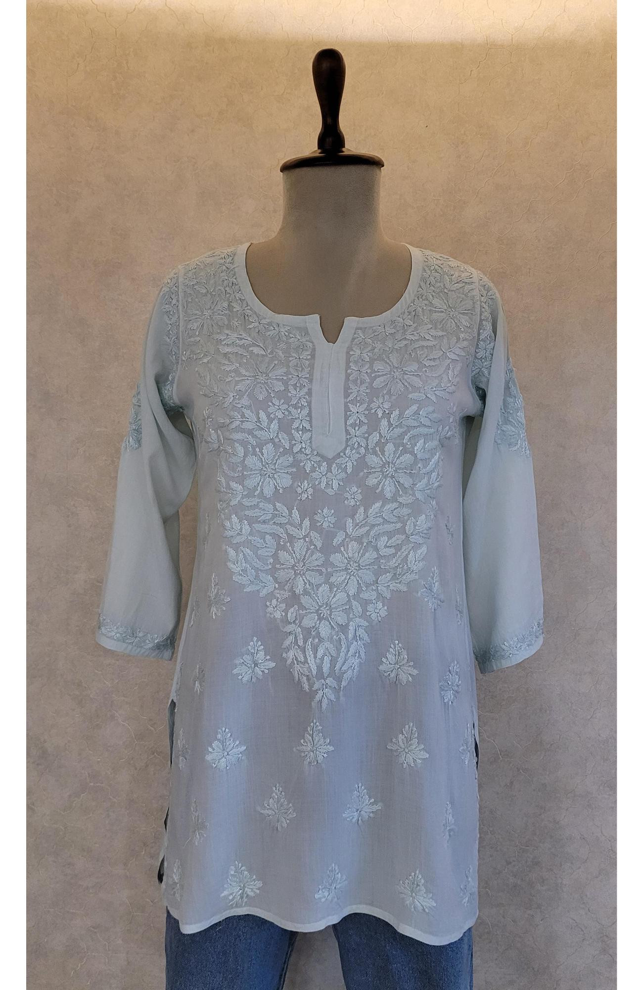 Sea Green Modal Chikankari Short Top