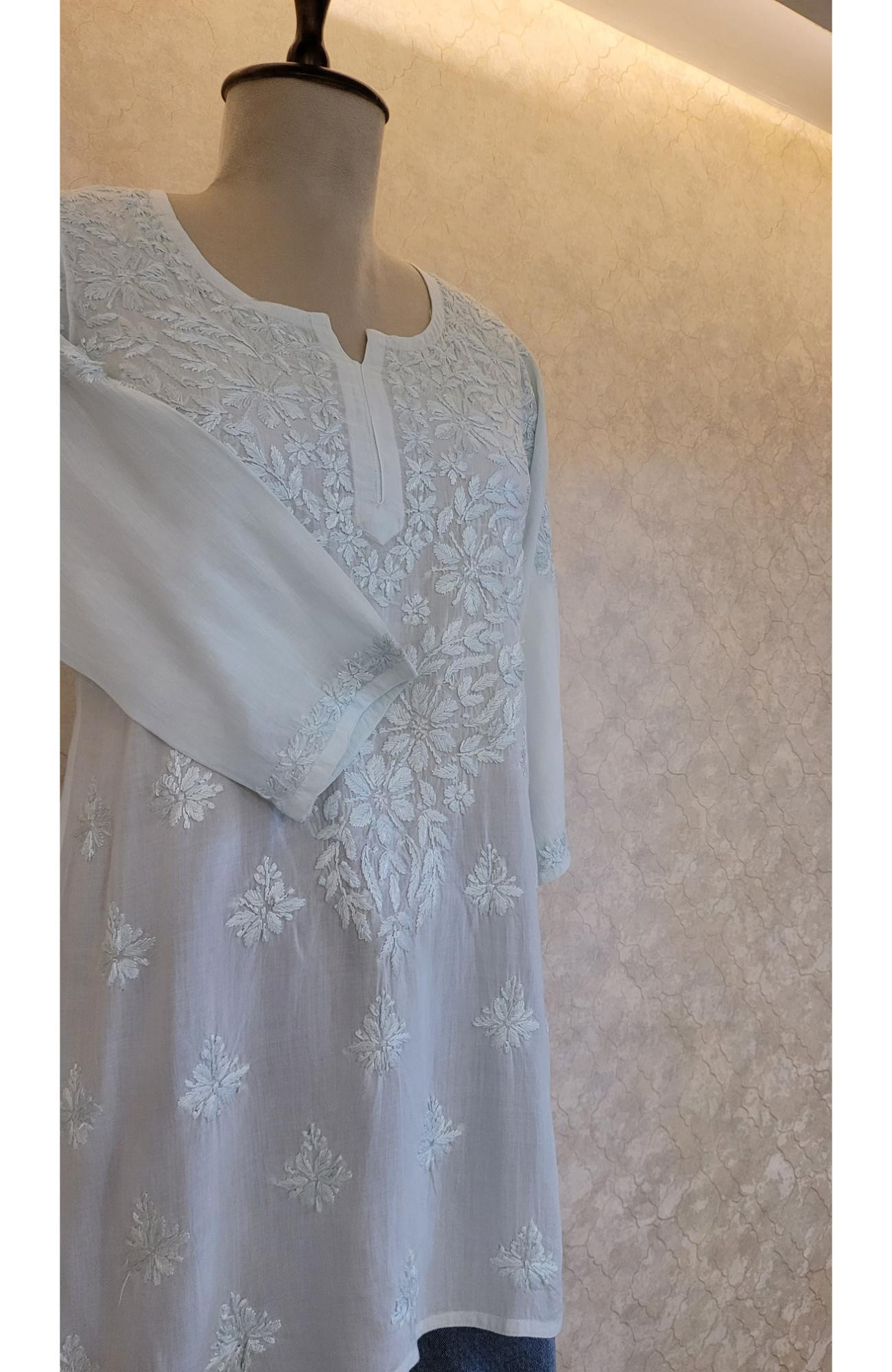 Sea Green Modal Chikankari Short Top