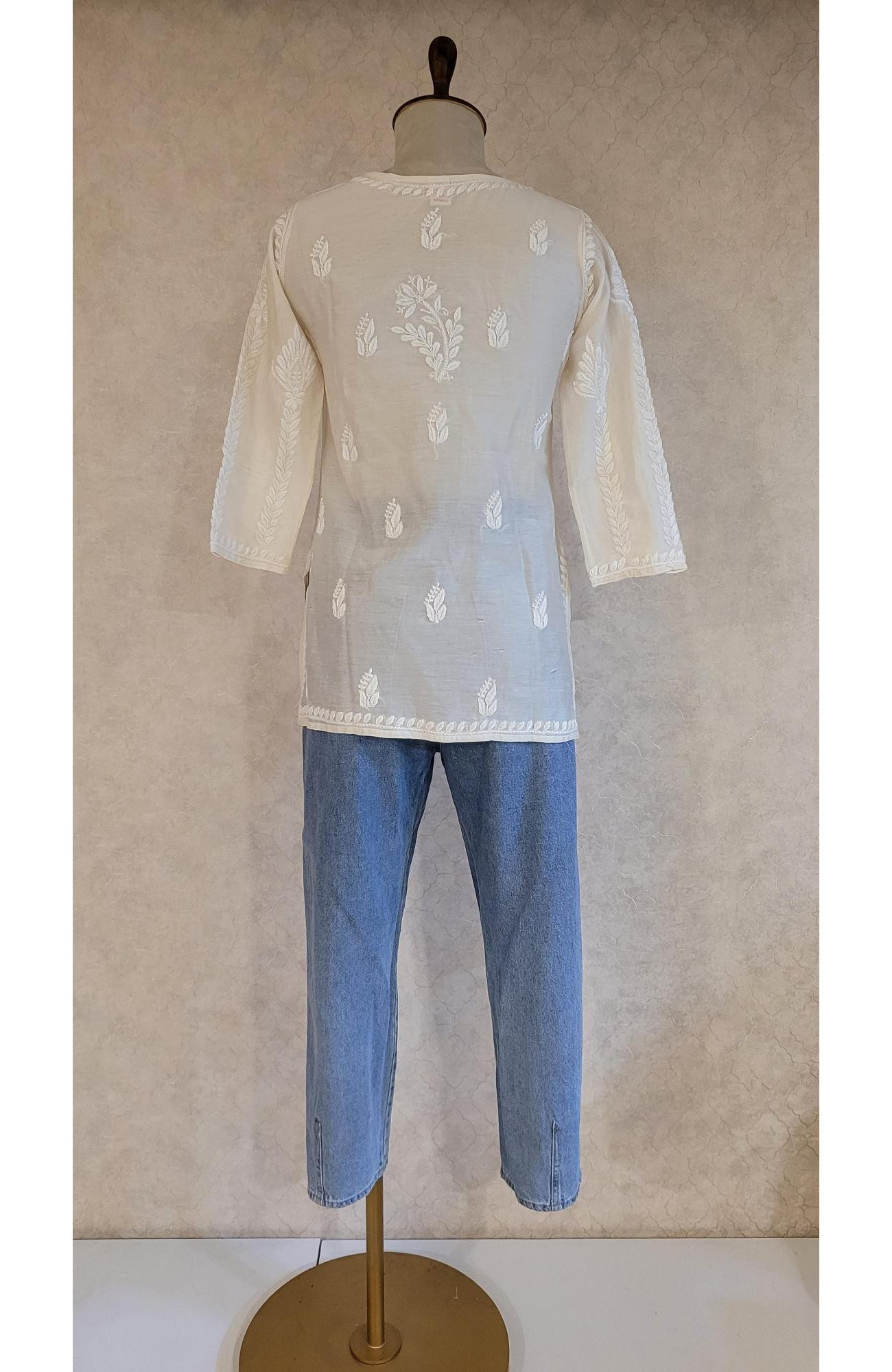 Off White Chanderi Chikankari Short Top