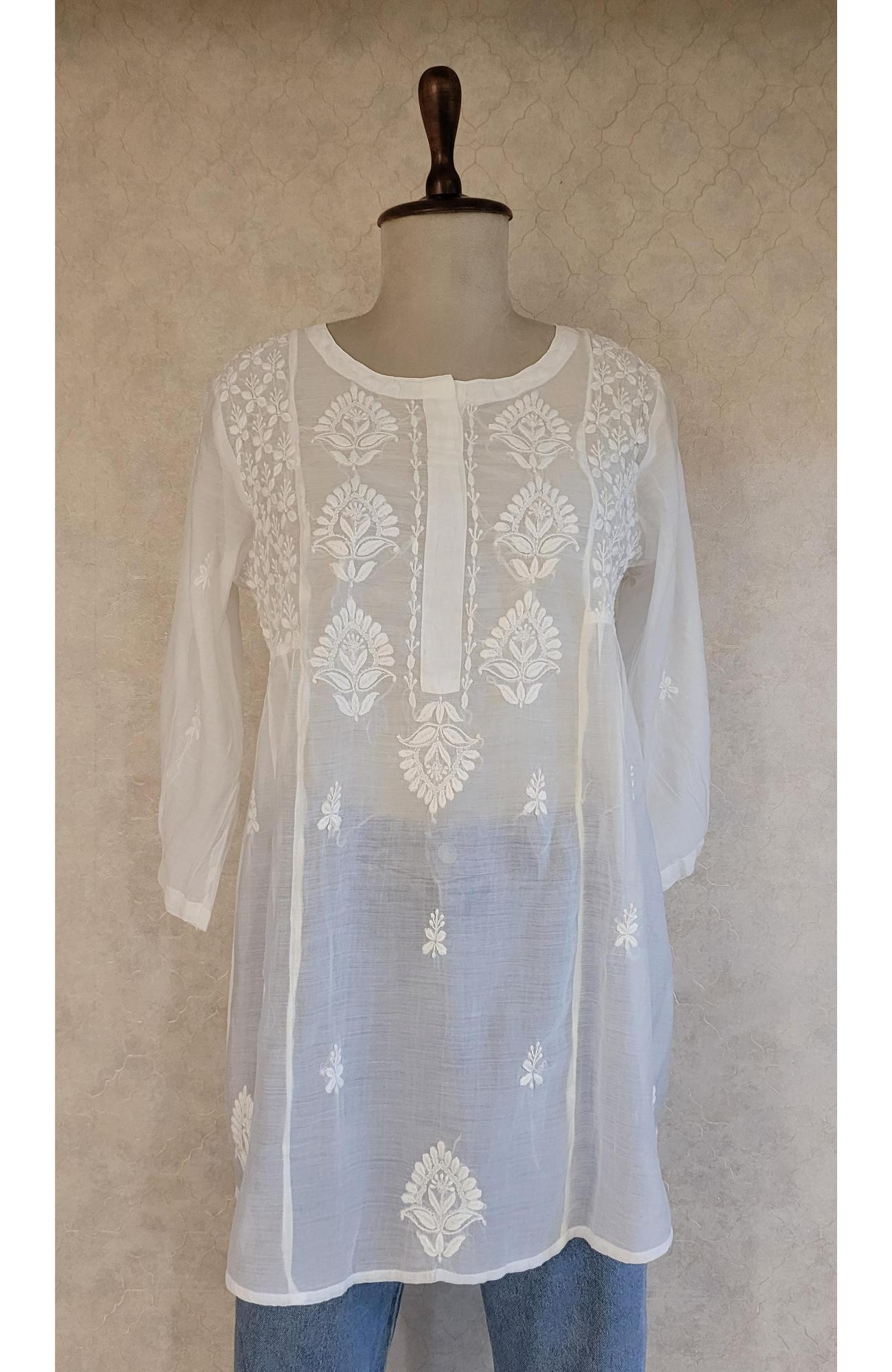 White Muslin Chikankari Short Top
