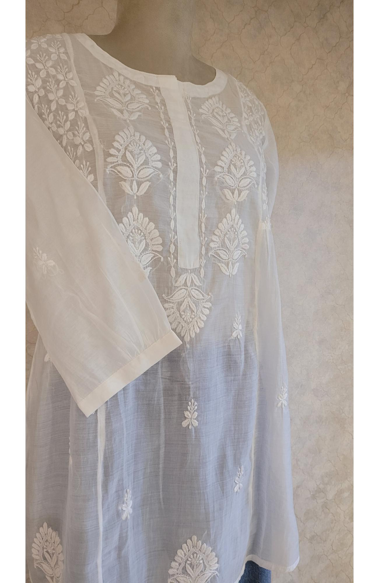 White Muslin Chikankari Short Top