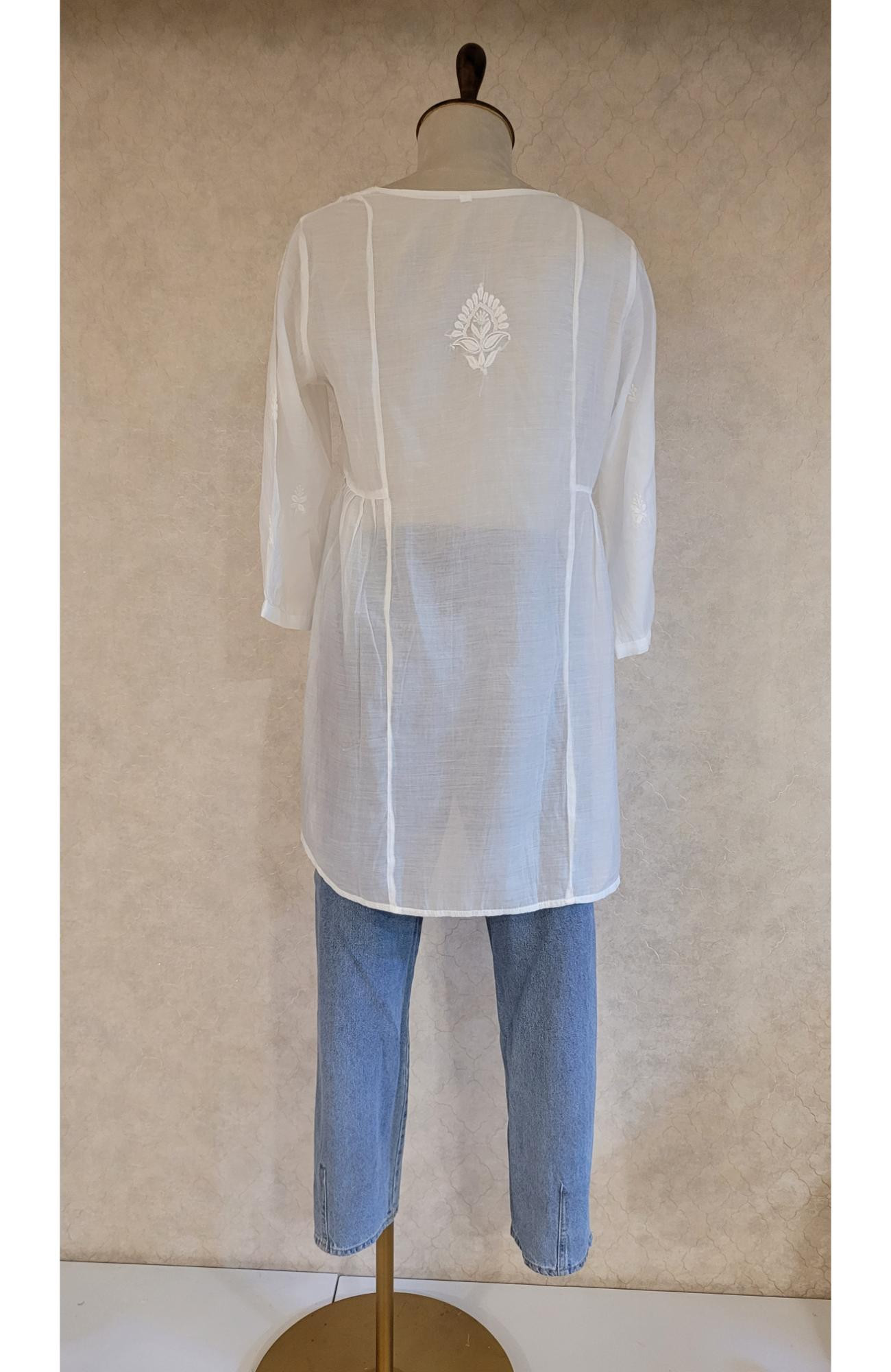 White Muslin Chikankari Short Top