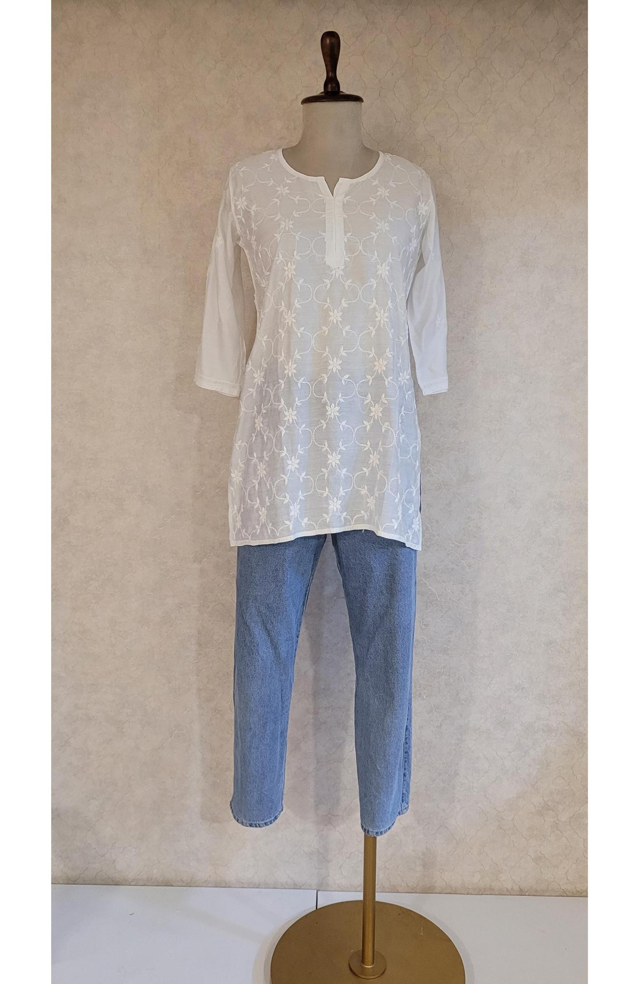 White Chanderi Chikankari Short Top