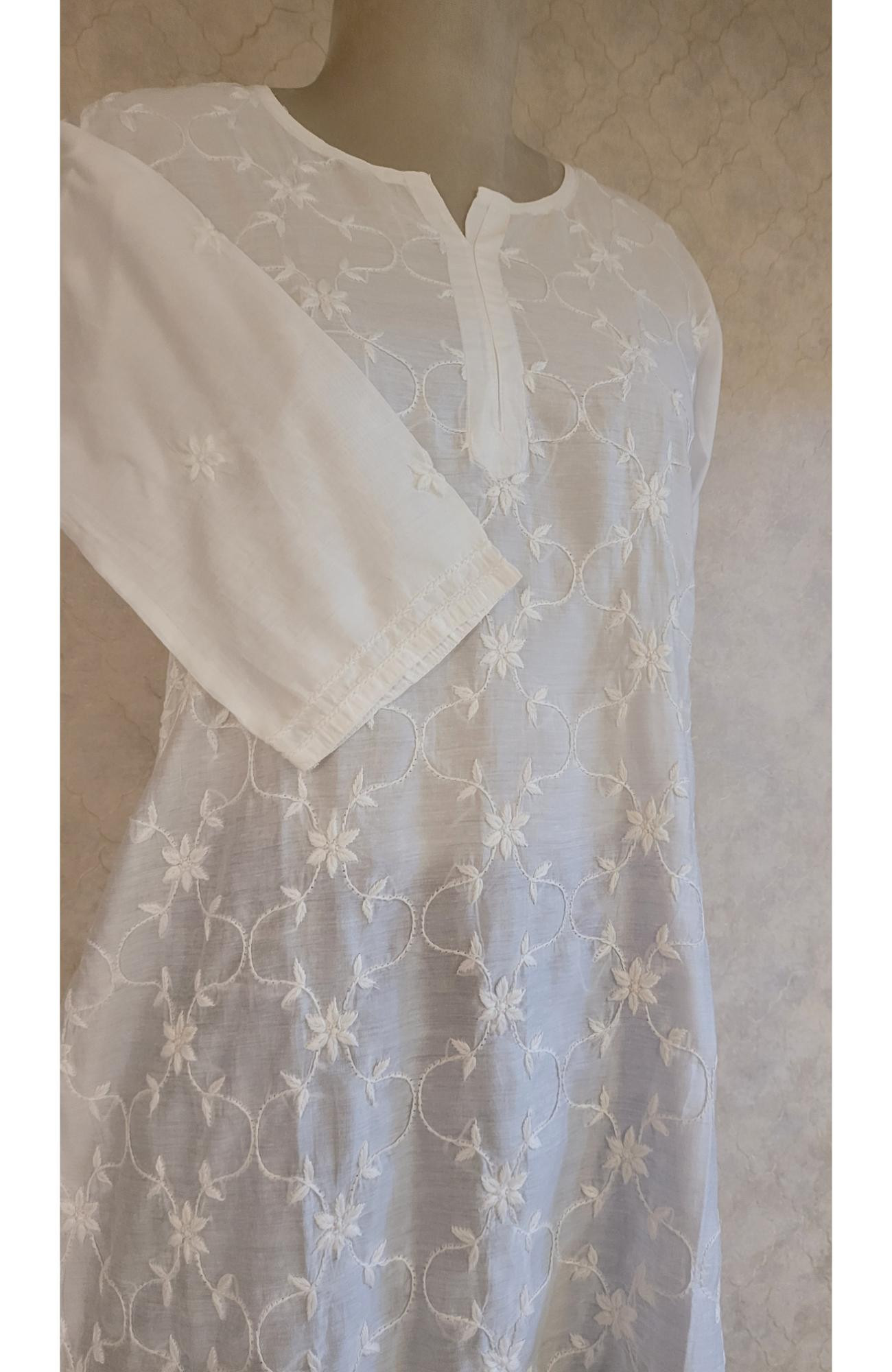 White Chanderi Chikankari Short Top