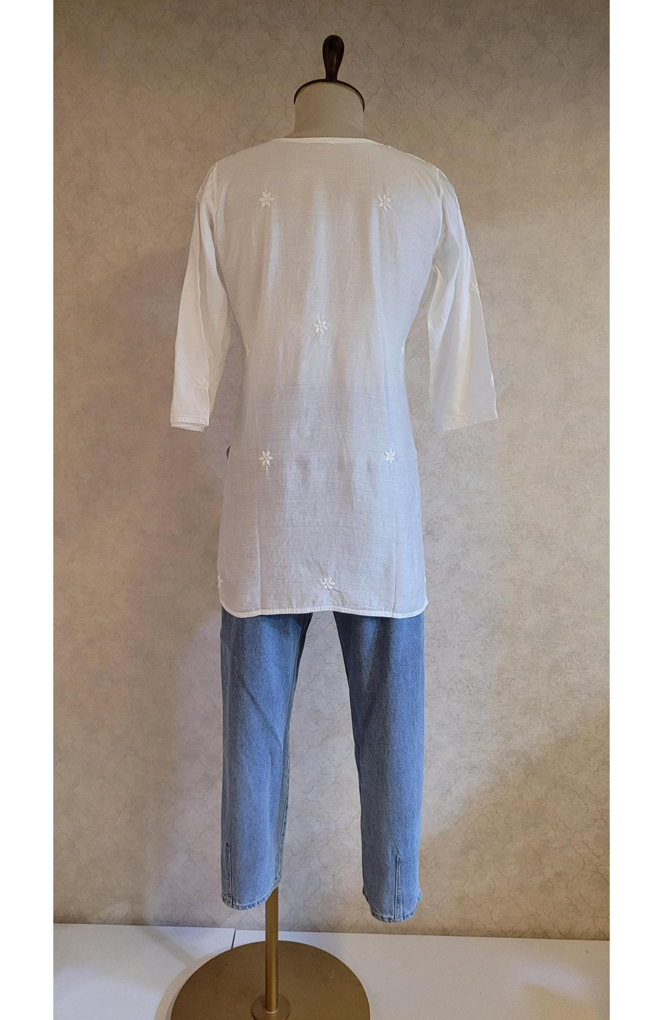 White Chanderi Chikankari Short Top