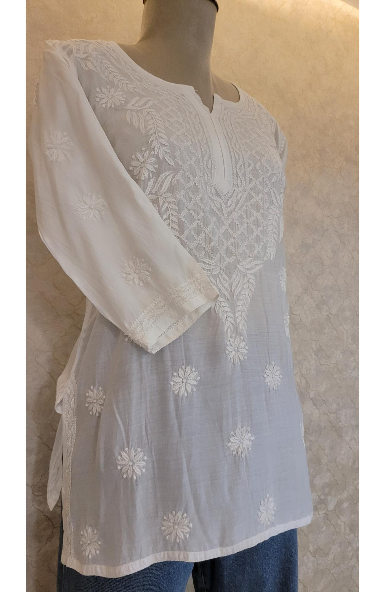 White Muslin Chikankari Short Top