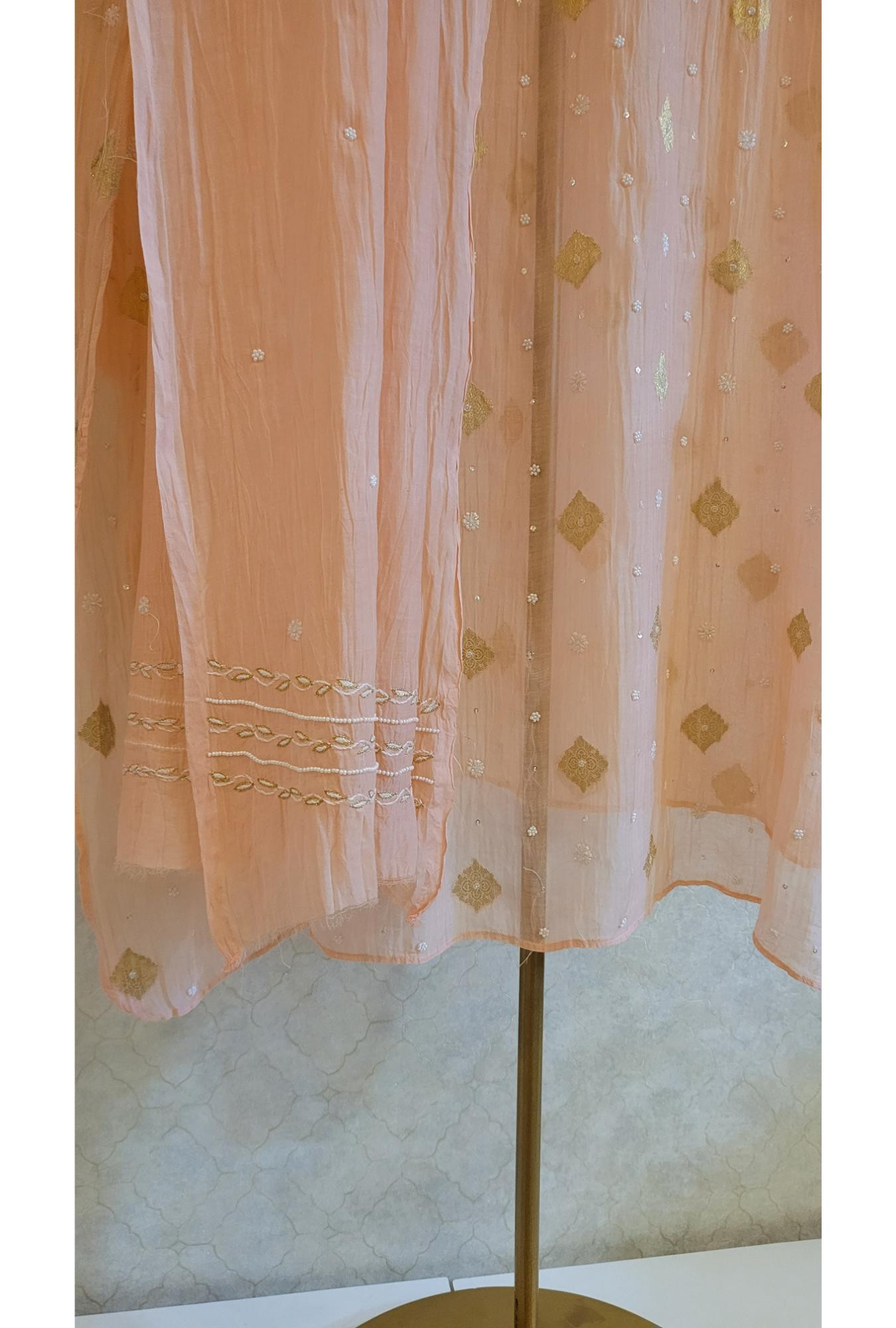 Peach Colour Mul Chanderi Kurta Dupatta Set