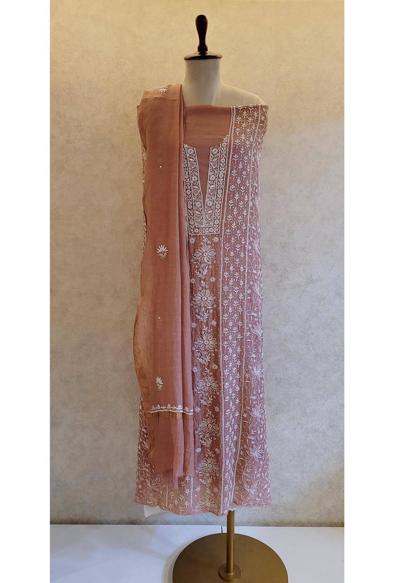 Onion Pink Colour Mul Chanderi Kurta Dupatta Set