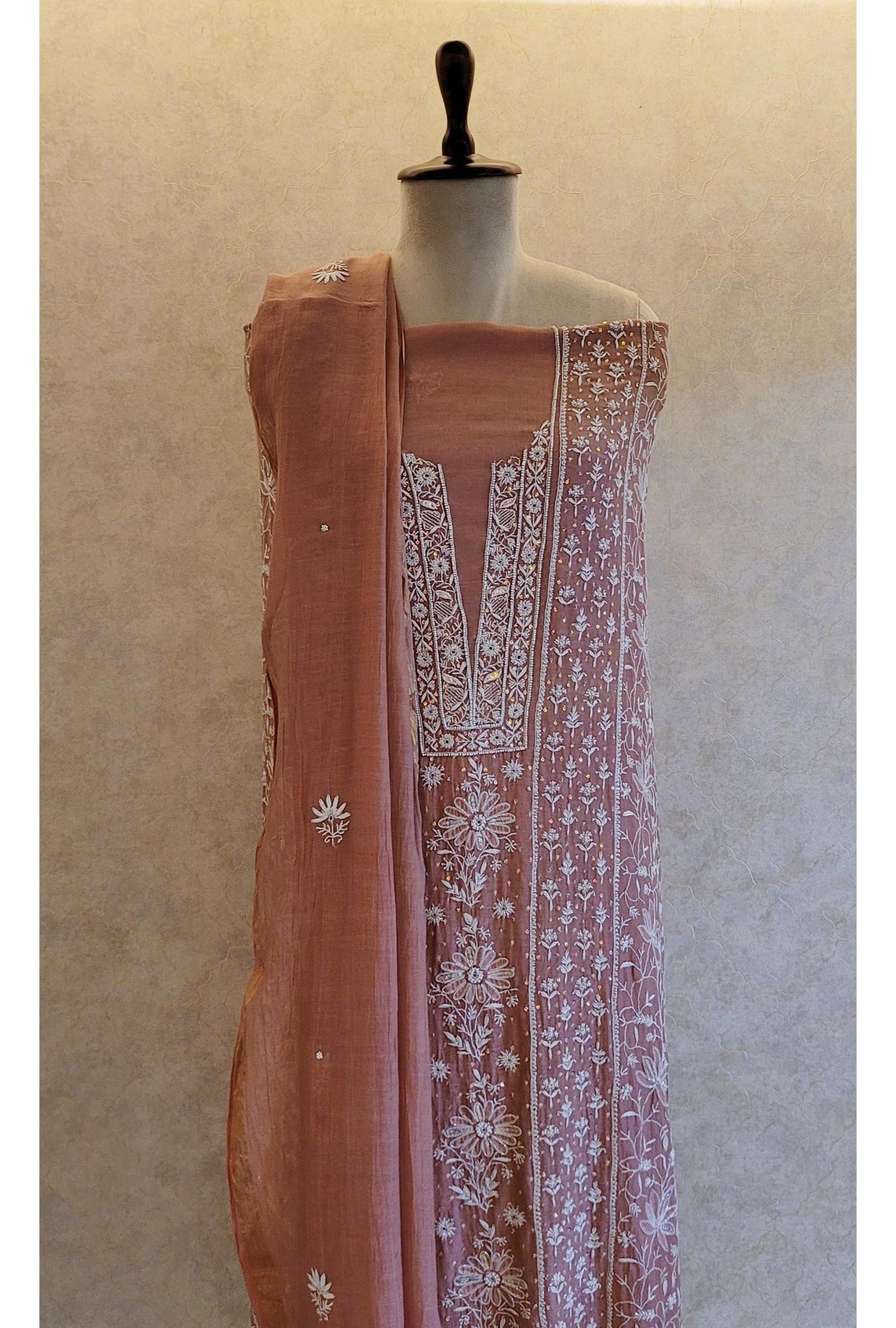 Onion Pink Colour Mul Chanderi Kurta Dupatta Set
