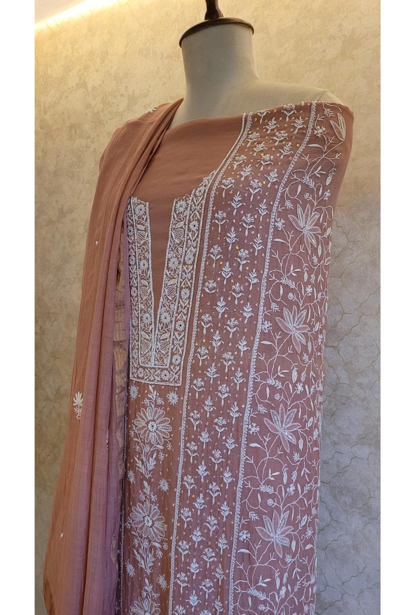 Onion Pink Colour Mul Chanderi Kurta Dupatta Set