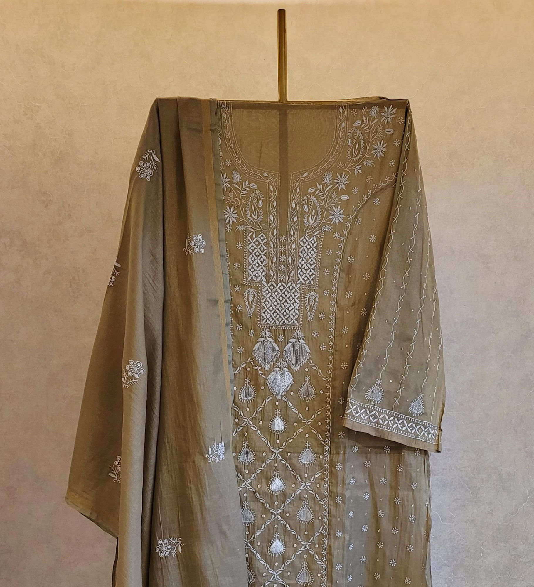 Light Brown Chanderi Tissue Kurta Set