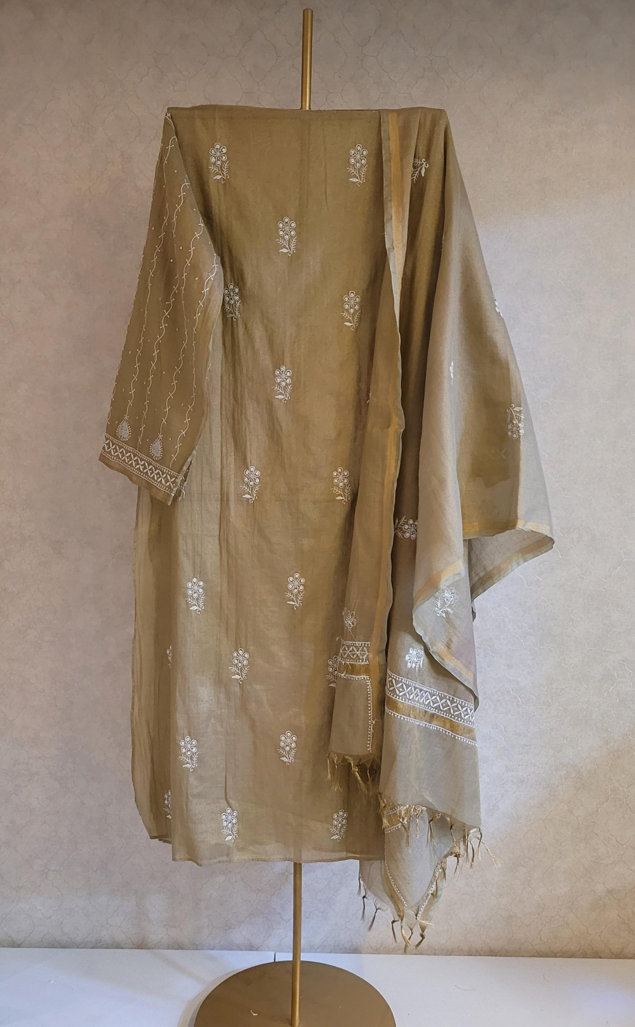 Light Brown Chanderi Tissue Kurta Set
