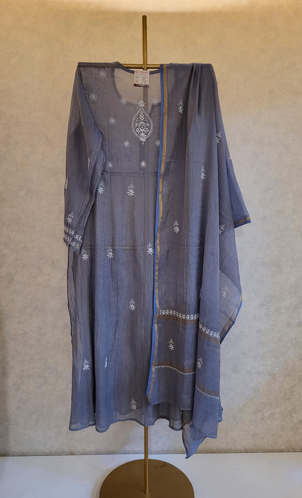 Dark Grey Chanderi Tissue Kurta Set