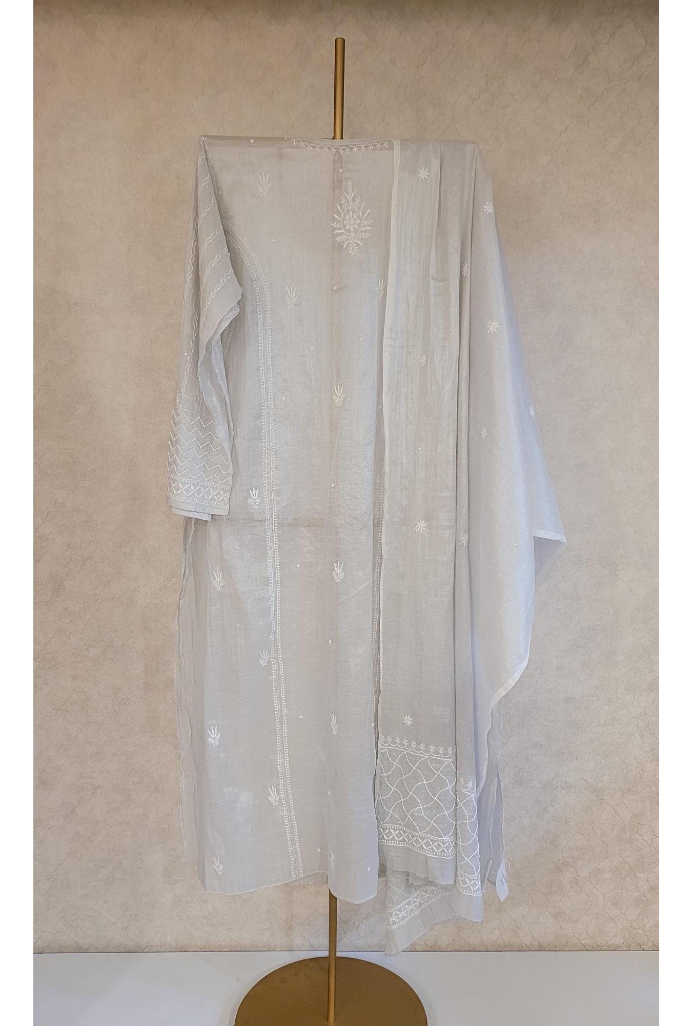 Silver Grey Colour Tissue Chanderi Kurta Dupatta Set