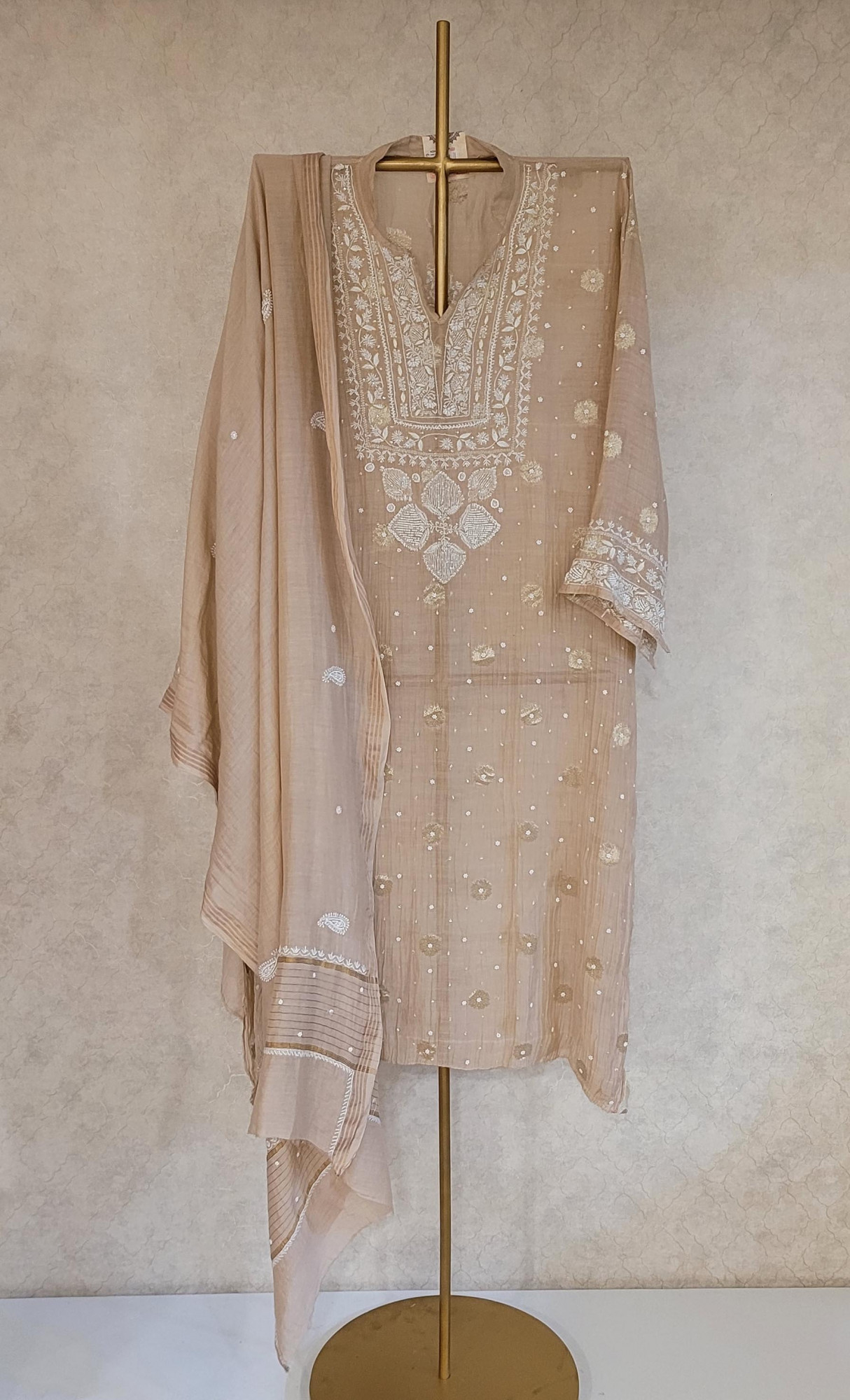 Peach Mul Chanderi Kurta Dupatta Set