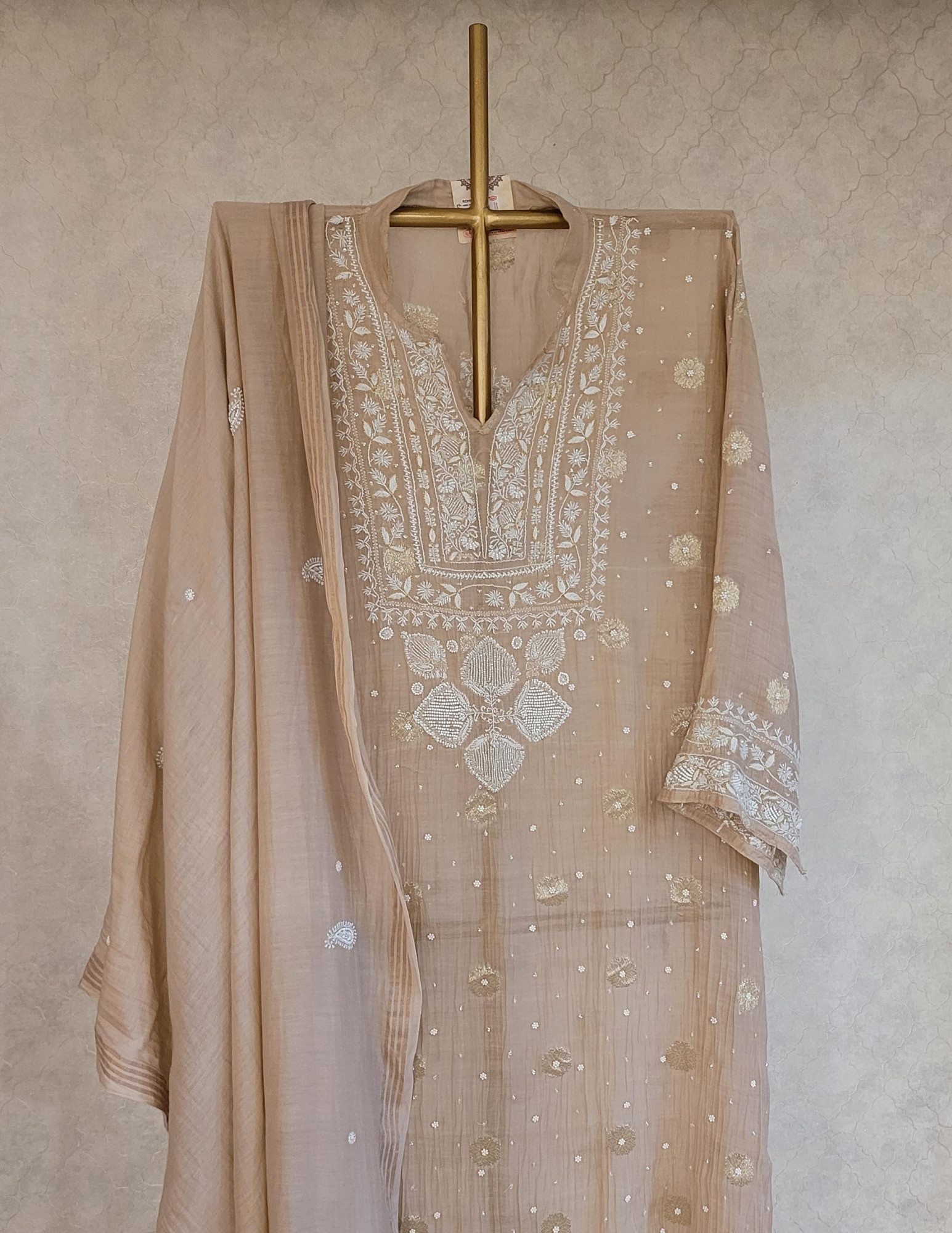 Peach Mul Chanderi Kurta Dupatta Set