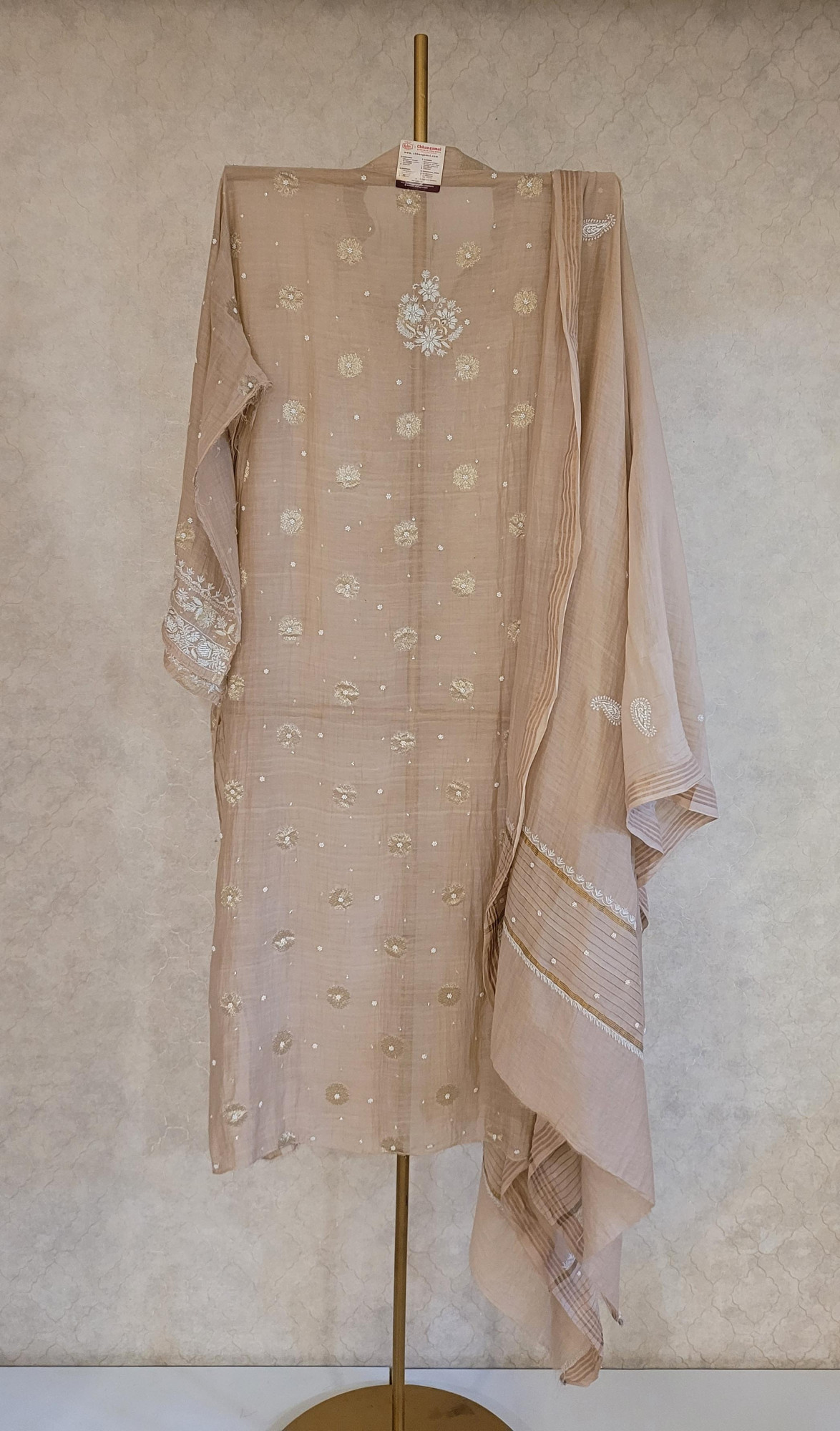Peach Mul Chanderi Kurta Dupatta Set