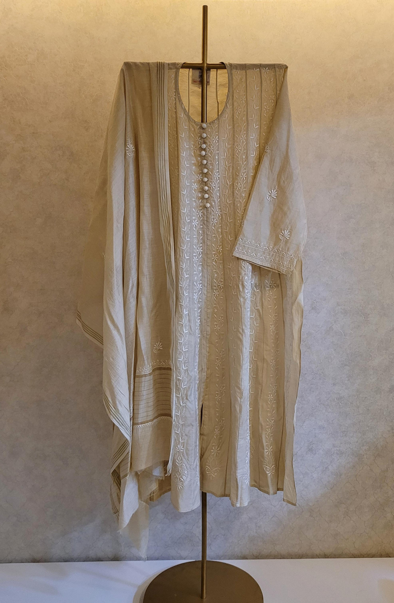 Beige Moonga Silk Kurta Dupatta Set