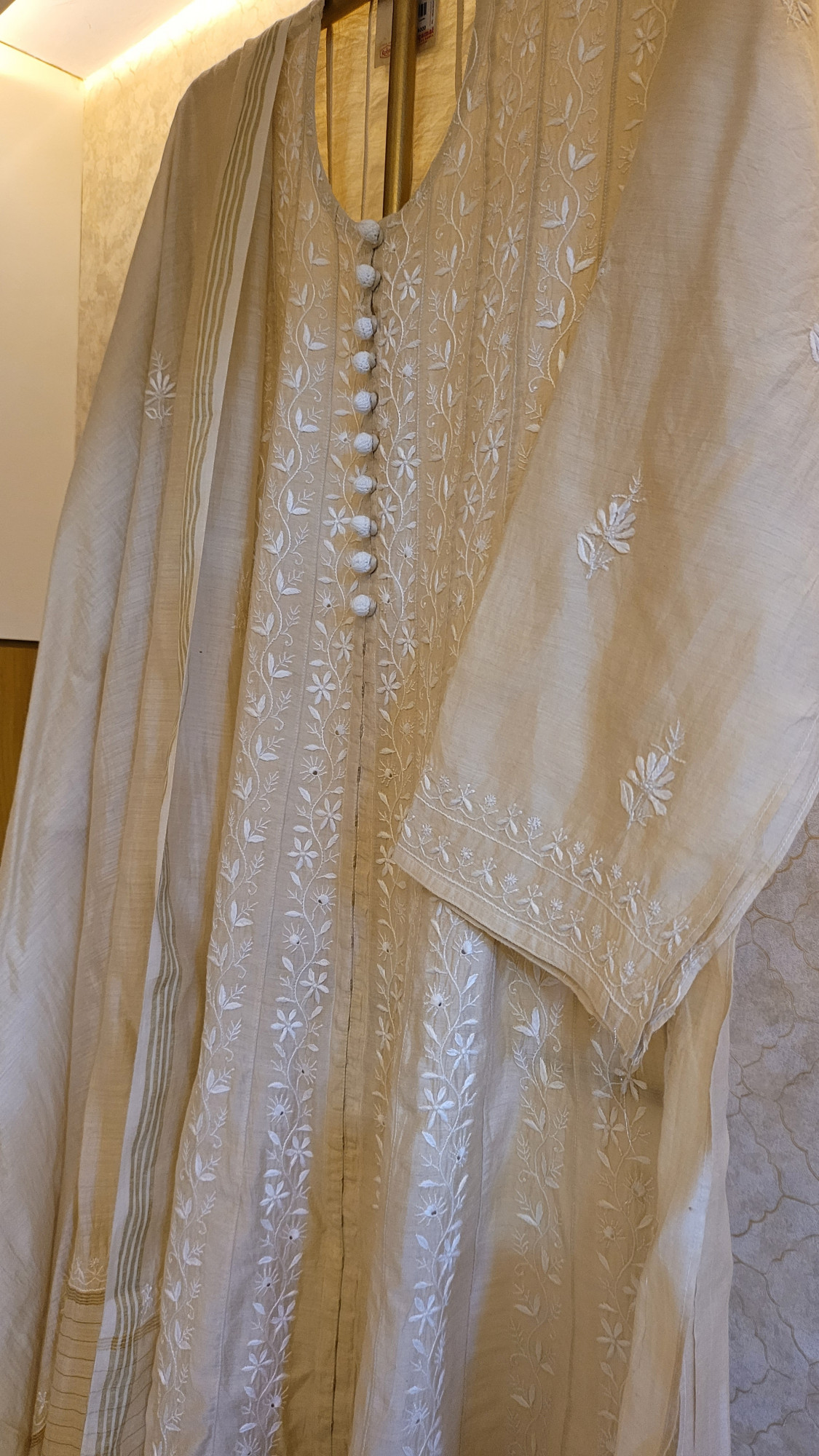 Beige Moonga Silk Kurta Dupatta Set