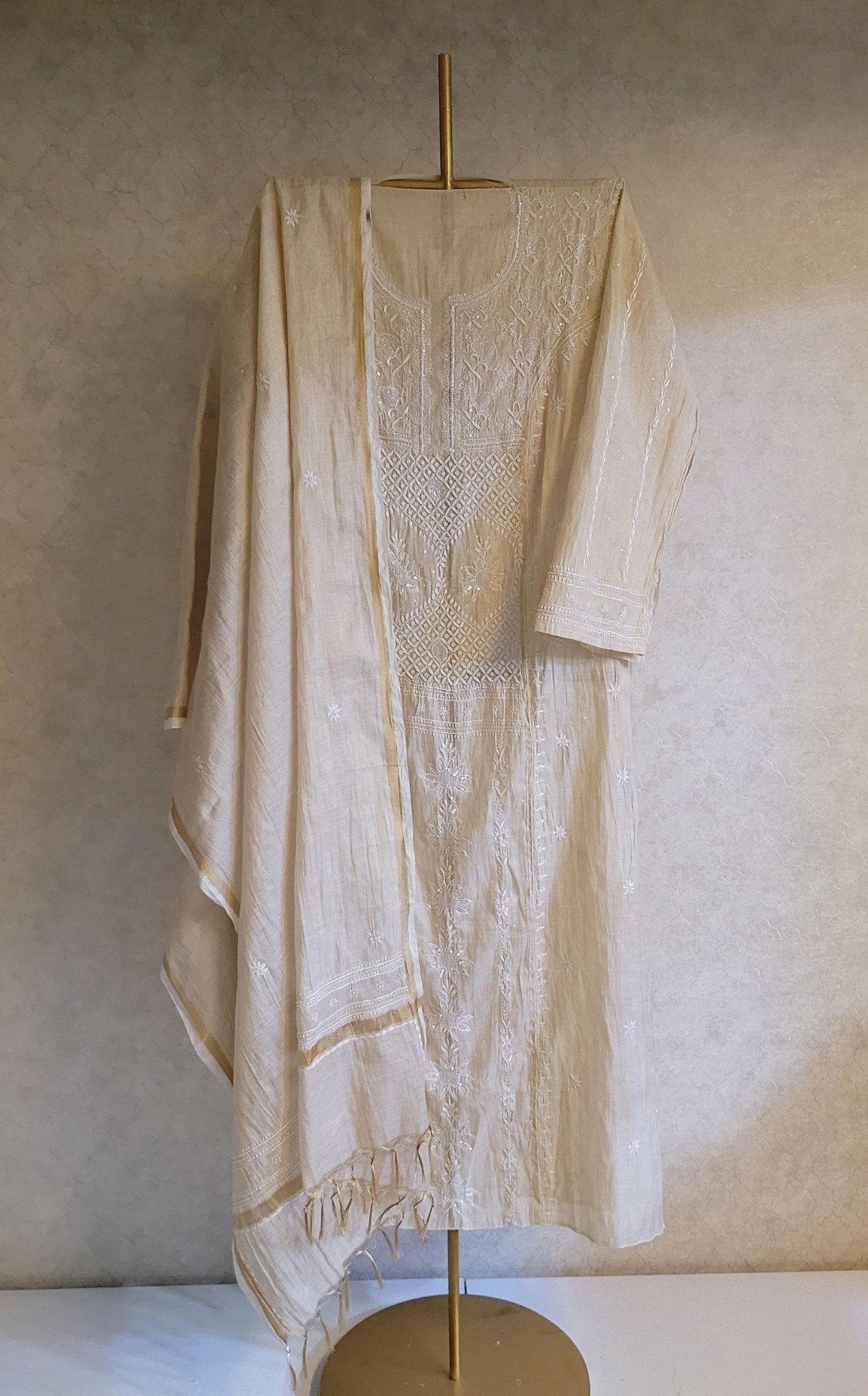 Beige Tissue Kurta Dupatta Set