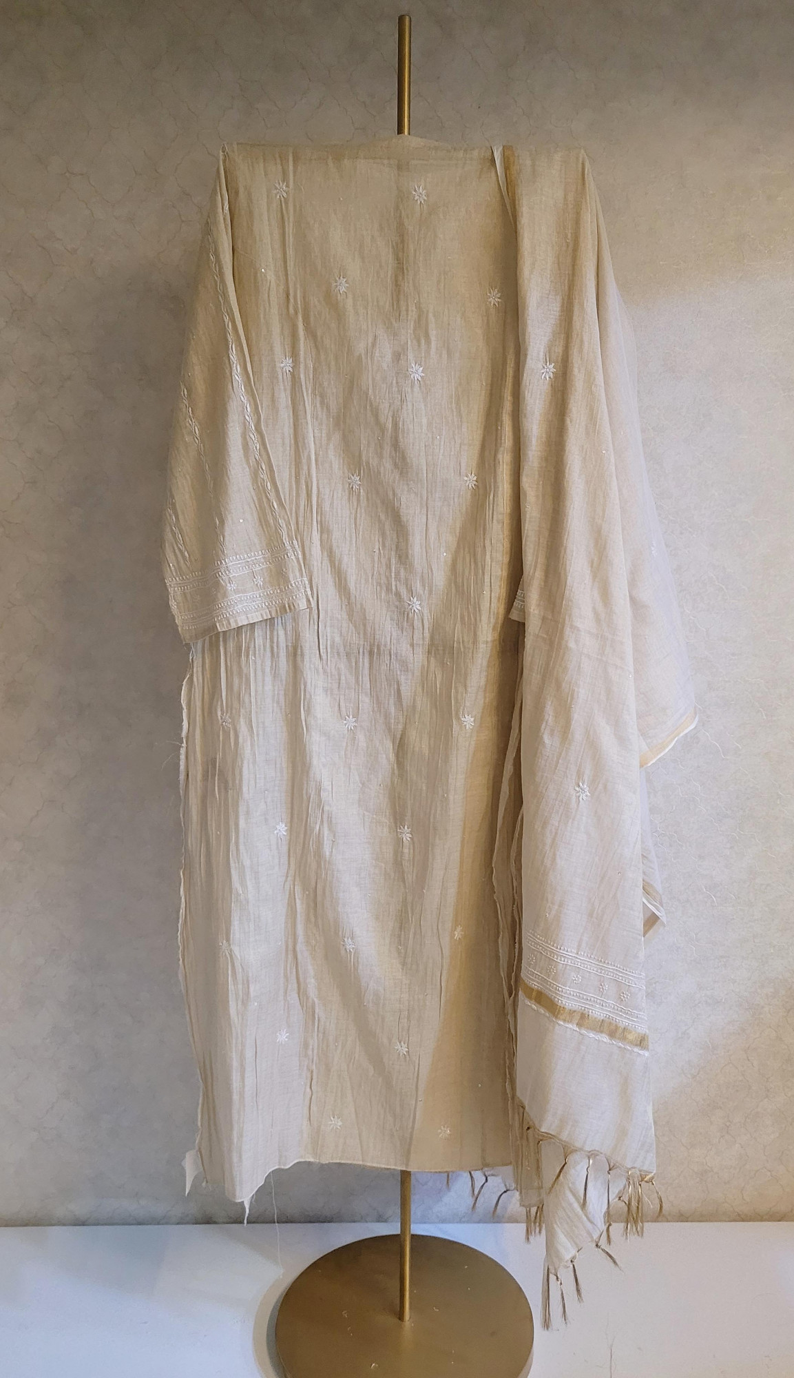 Beige Tissue Kurta Dupatta Set