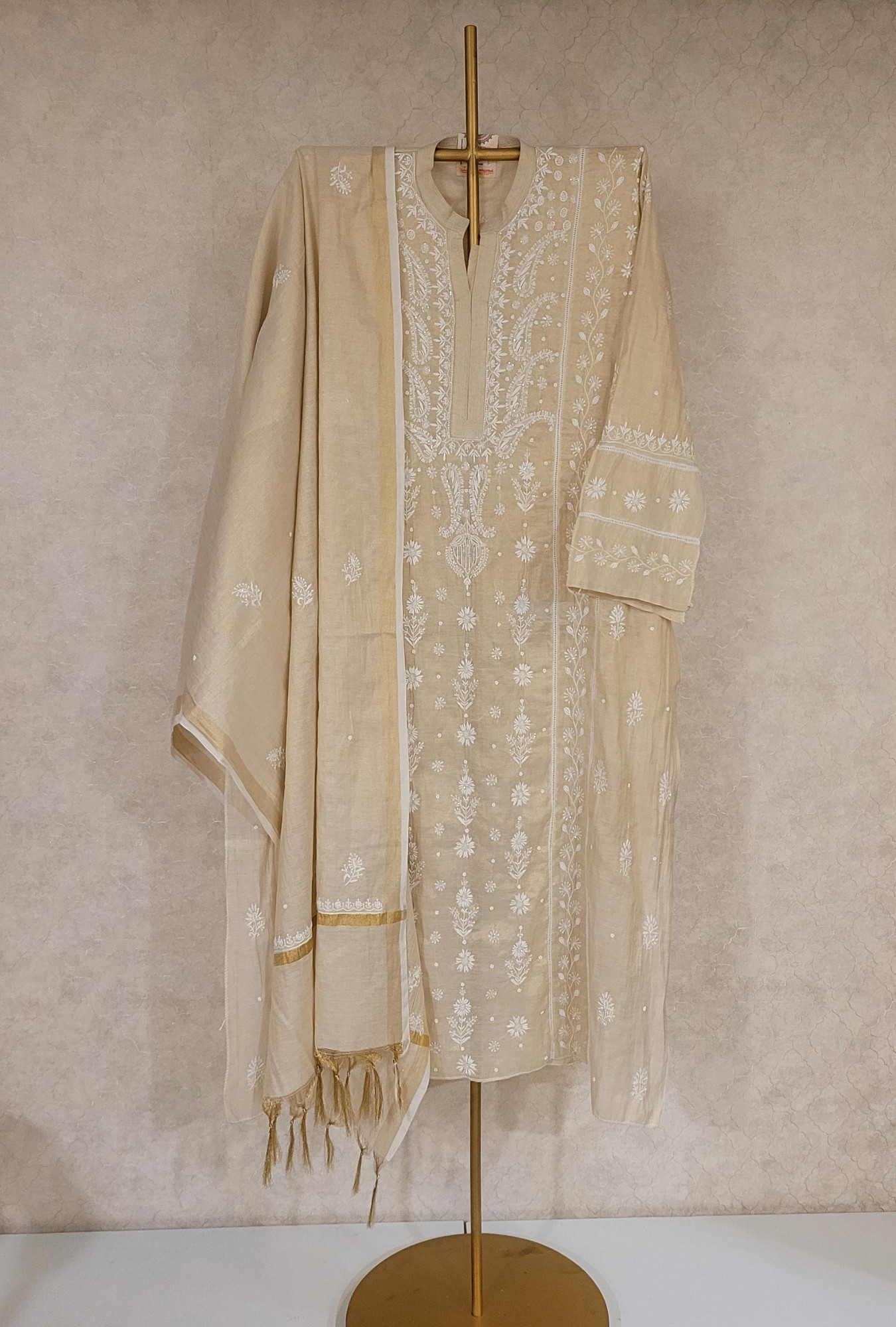 Beige Tissue Kurta Dupatta Set