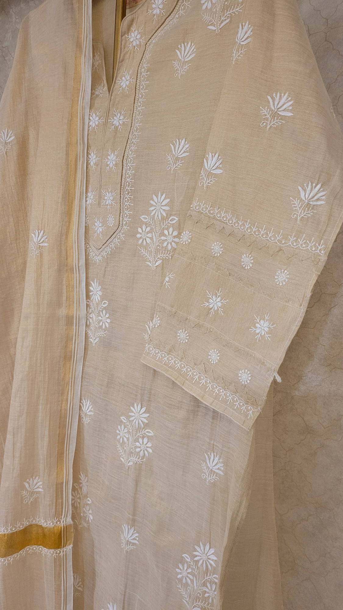 Beige Tissue Kurta Dupatta Set
