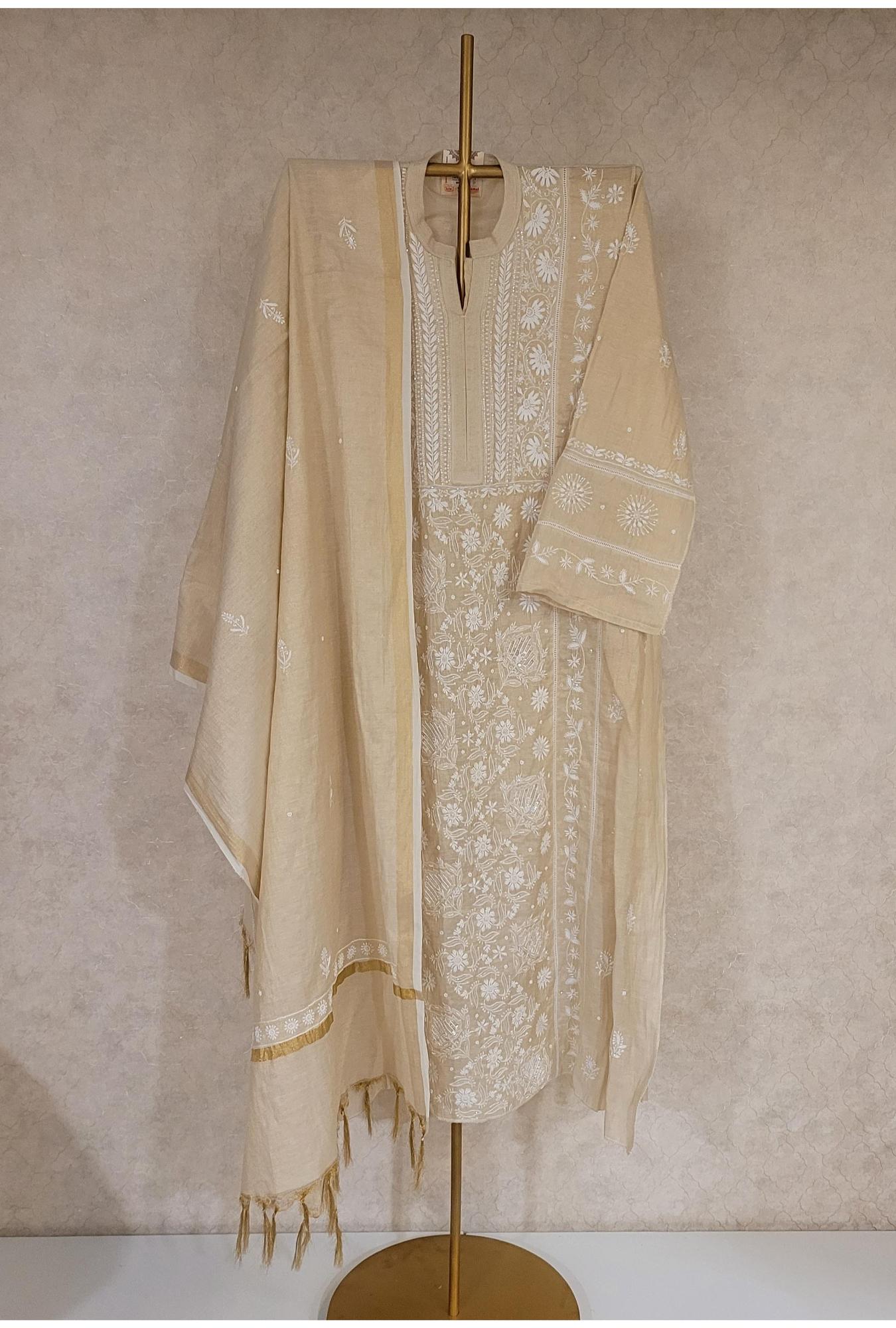 Beige Tissue Kurta Dupatta Set
