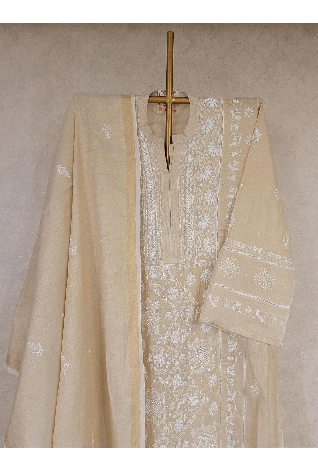 Beige Tissue Kurta Dupatta Set