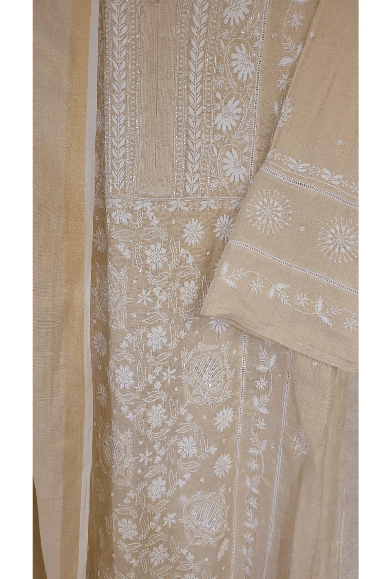 Beige Tissue Kurta Dupatta Set