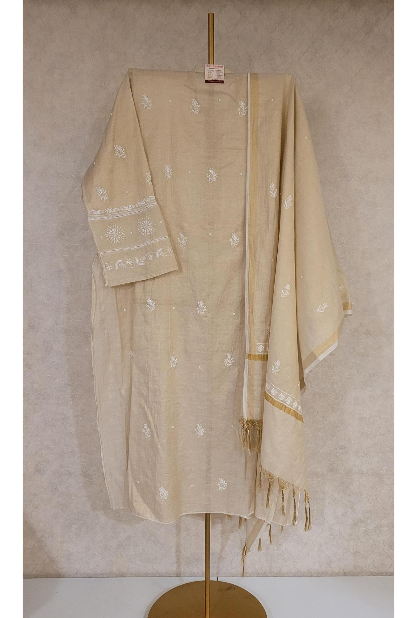 Beige Tissue Kurta Dupatta Set