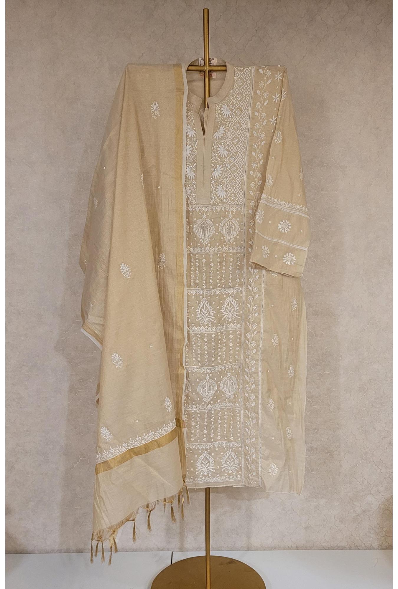 Beige Tissue Kurta Dupatta Set