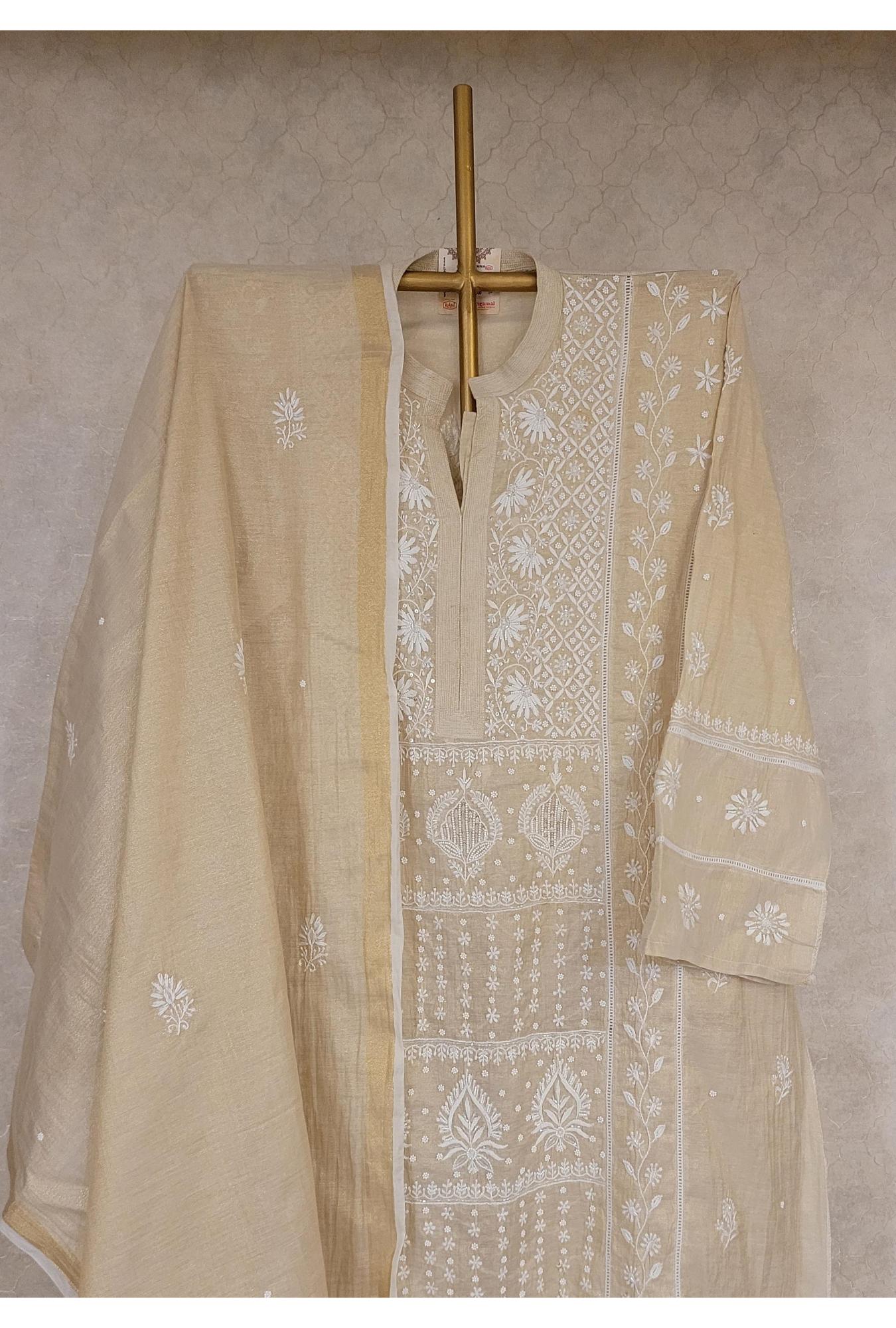 Beige Tissue Kurta Dupatta Set