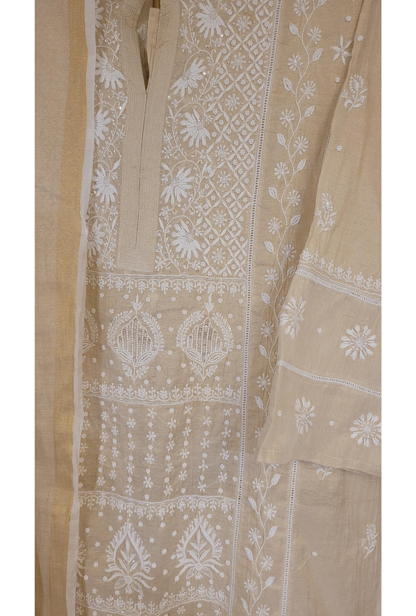 Beige Tissue Kurta Dupatta Set