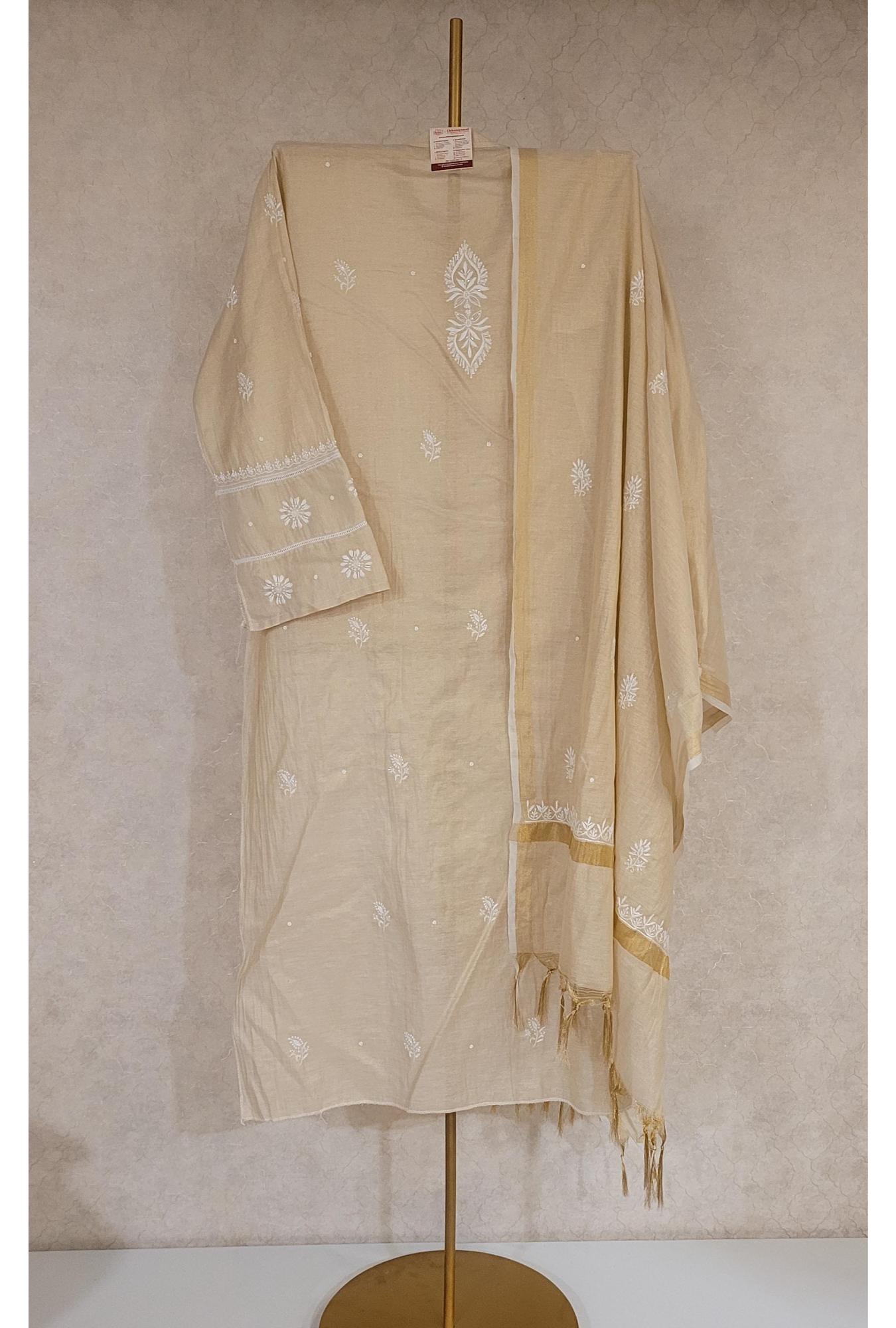 Beige Tissue Kurta Dupatta Set