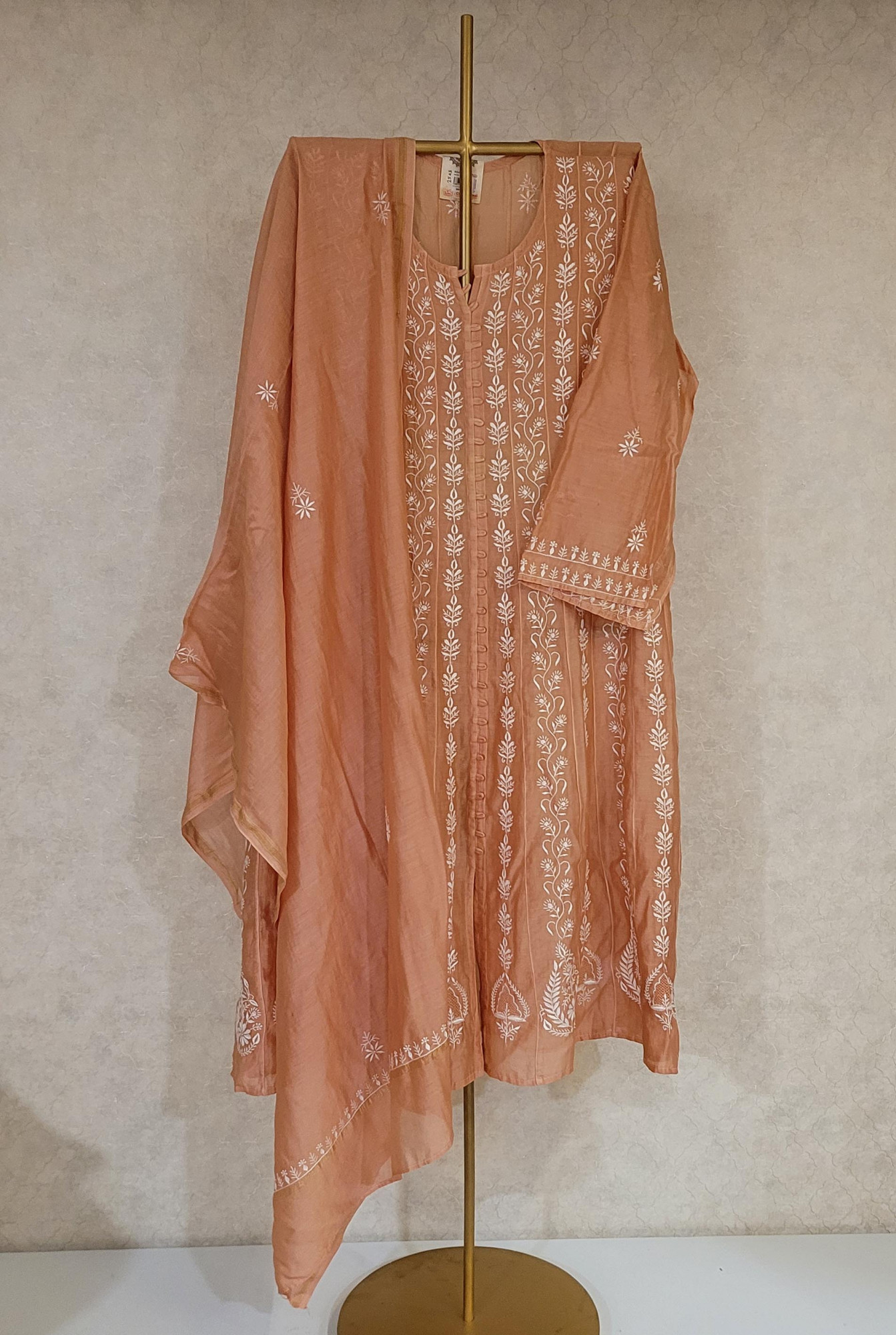 Rust Orange Colour Chanderi Silk Kurta Dupatta Set