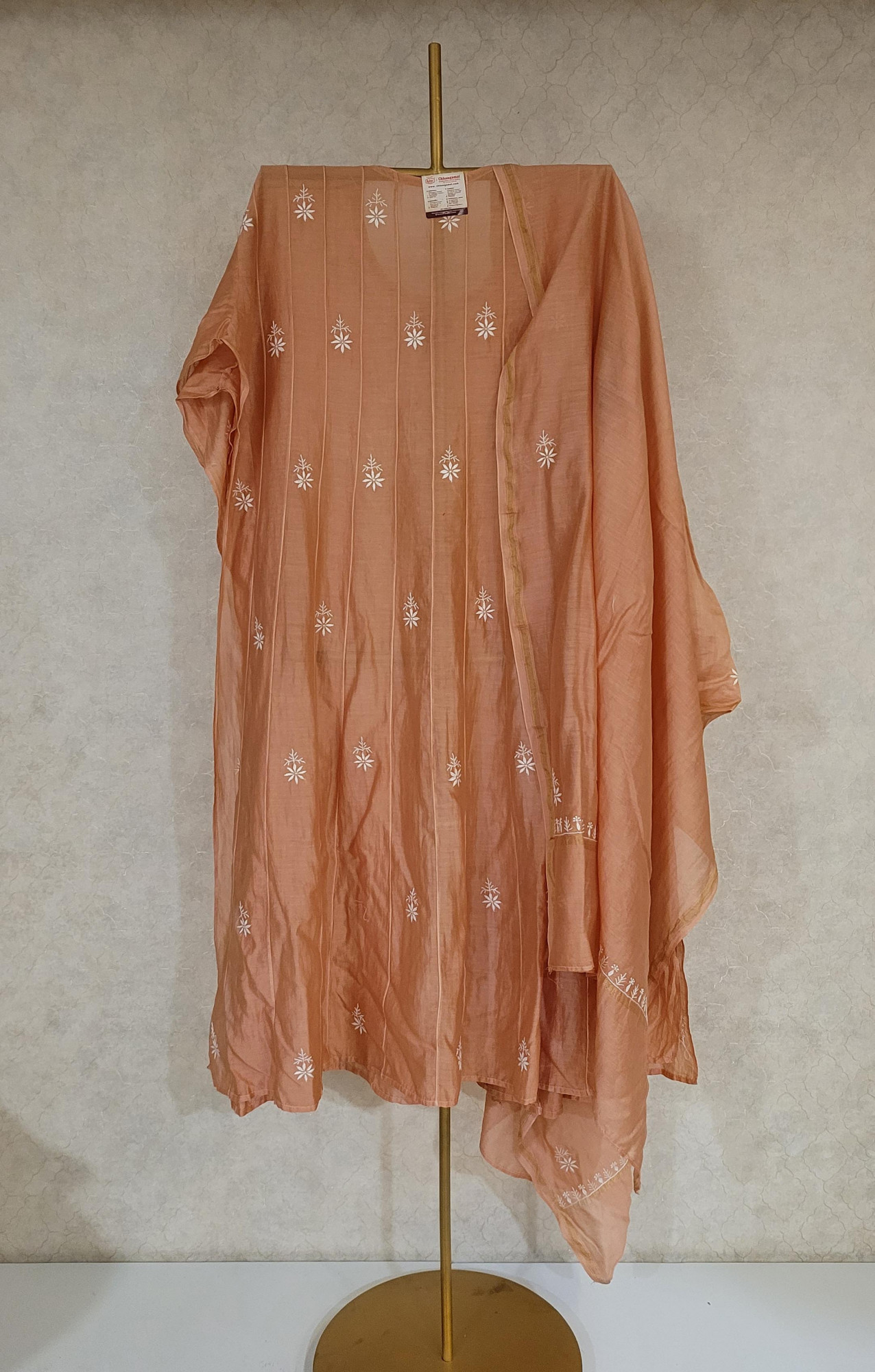 Rust Orange Colour Chanderi Silk Kurta Dupatta Set