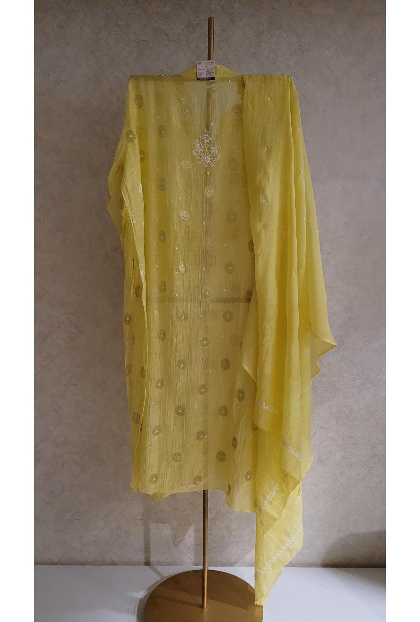 Yellow Mul Chanderi Kurta Dupatta Set