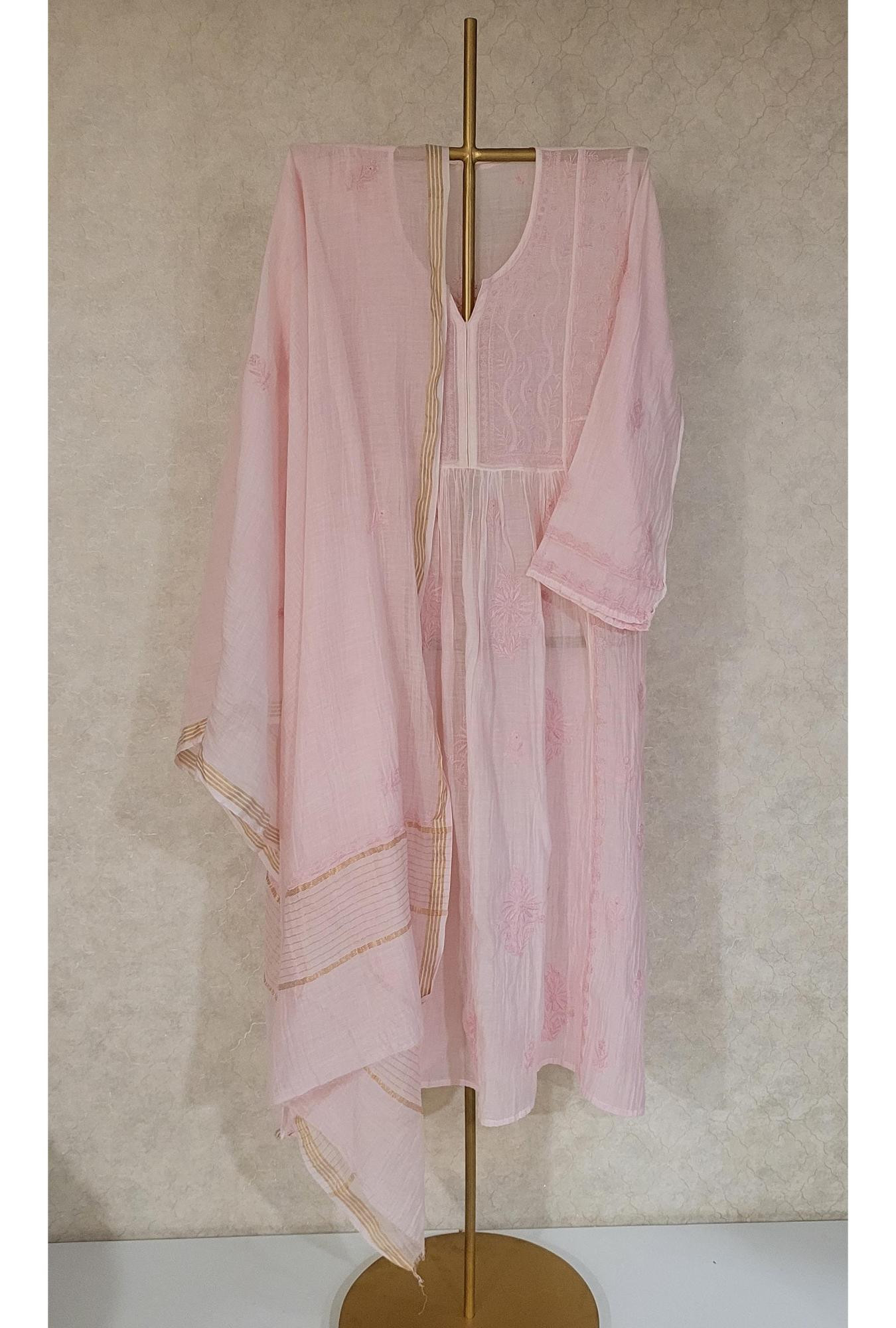 Pink Mul Chanderi Kurta Dupatta Set