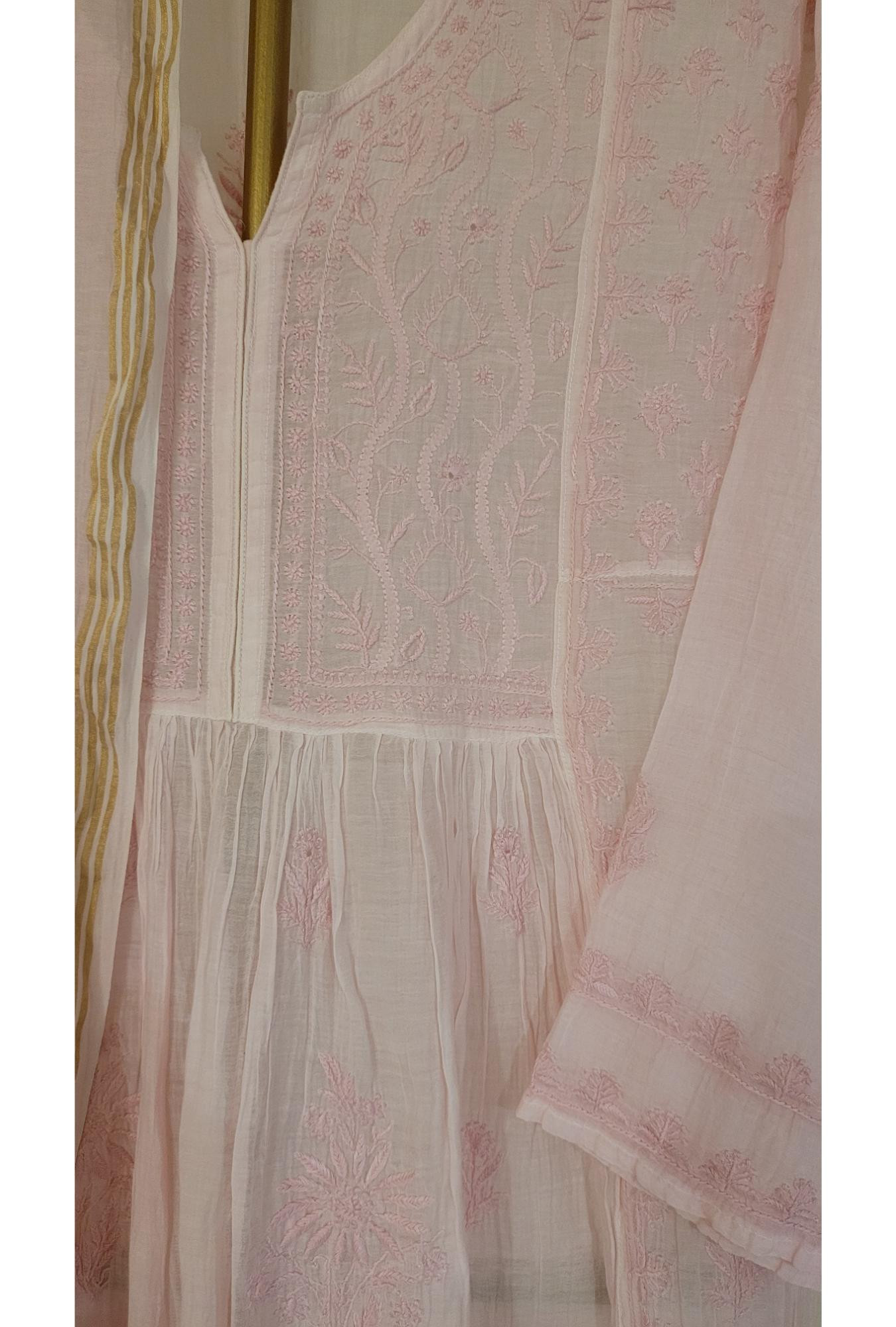 Pink Mul Chanderi Kurta Dupatta Set